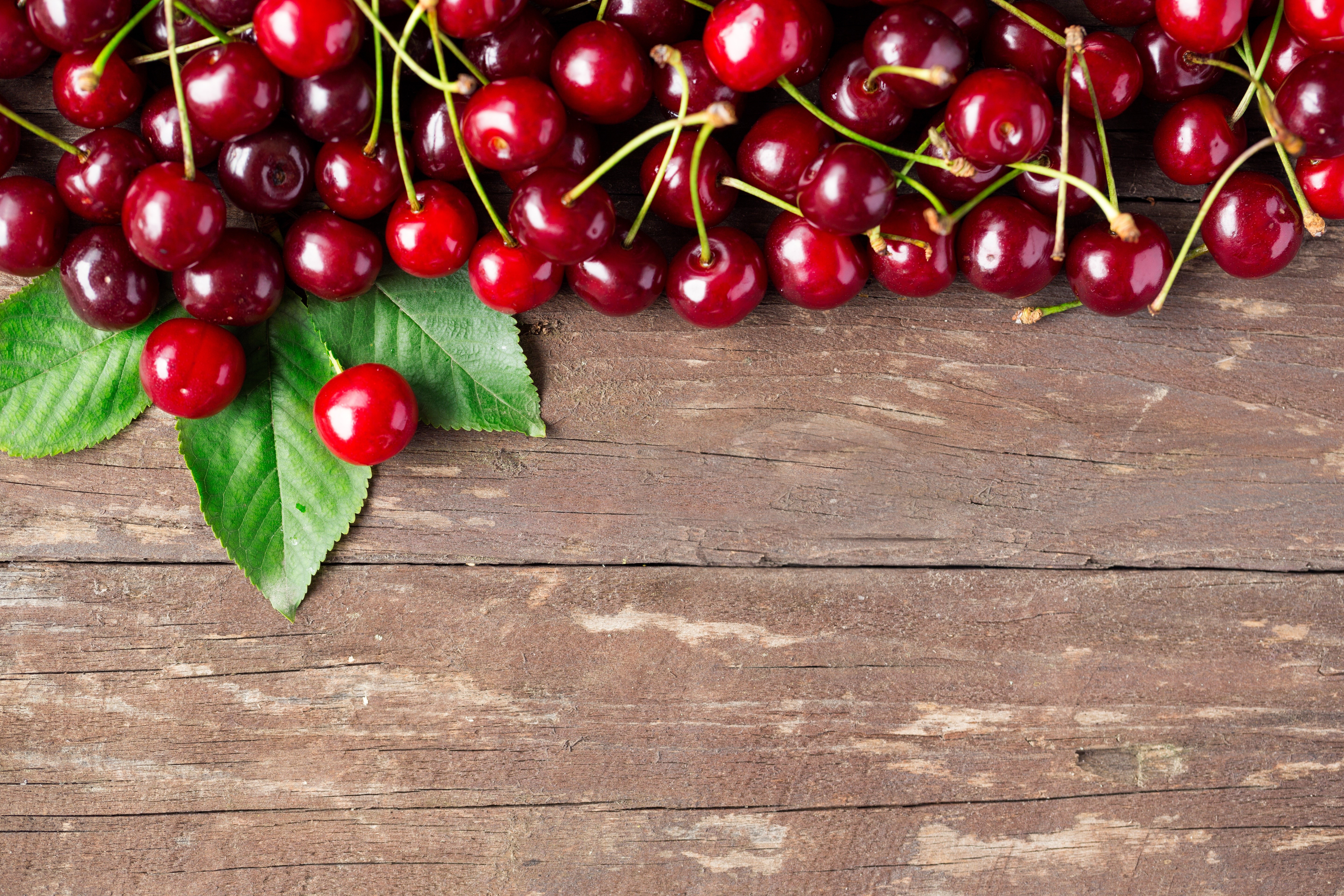 Cherries on Wood Planks HD Wallpaper