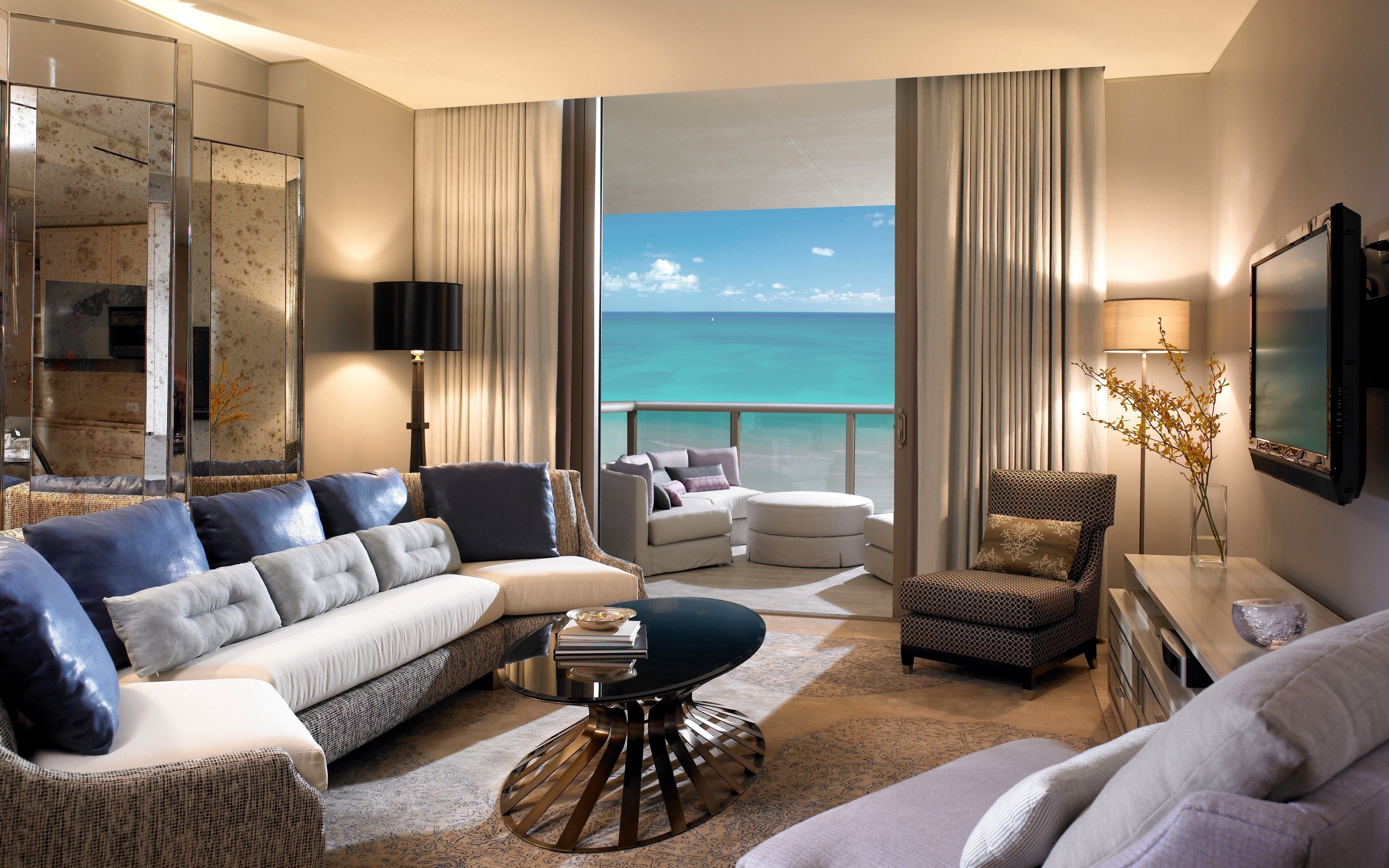 Living room with ocean view HD Wallpaper