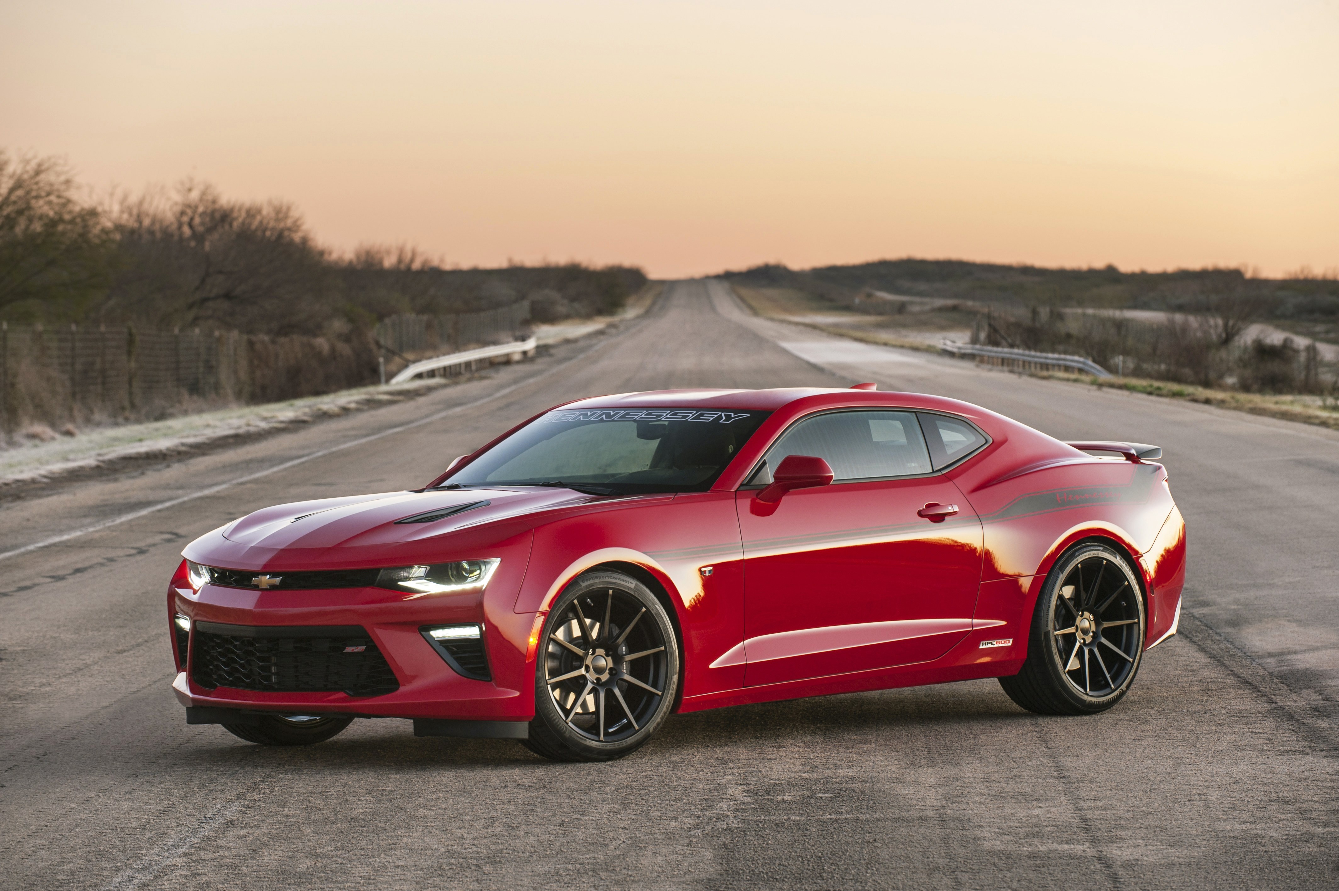 Red Chevrolet Camaro with Hennessey branding HD Wallpaper