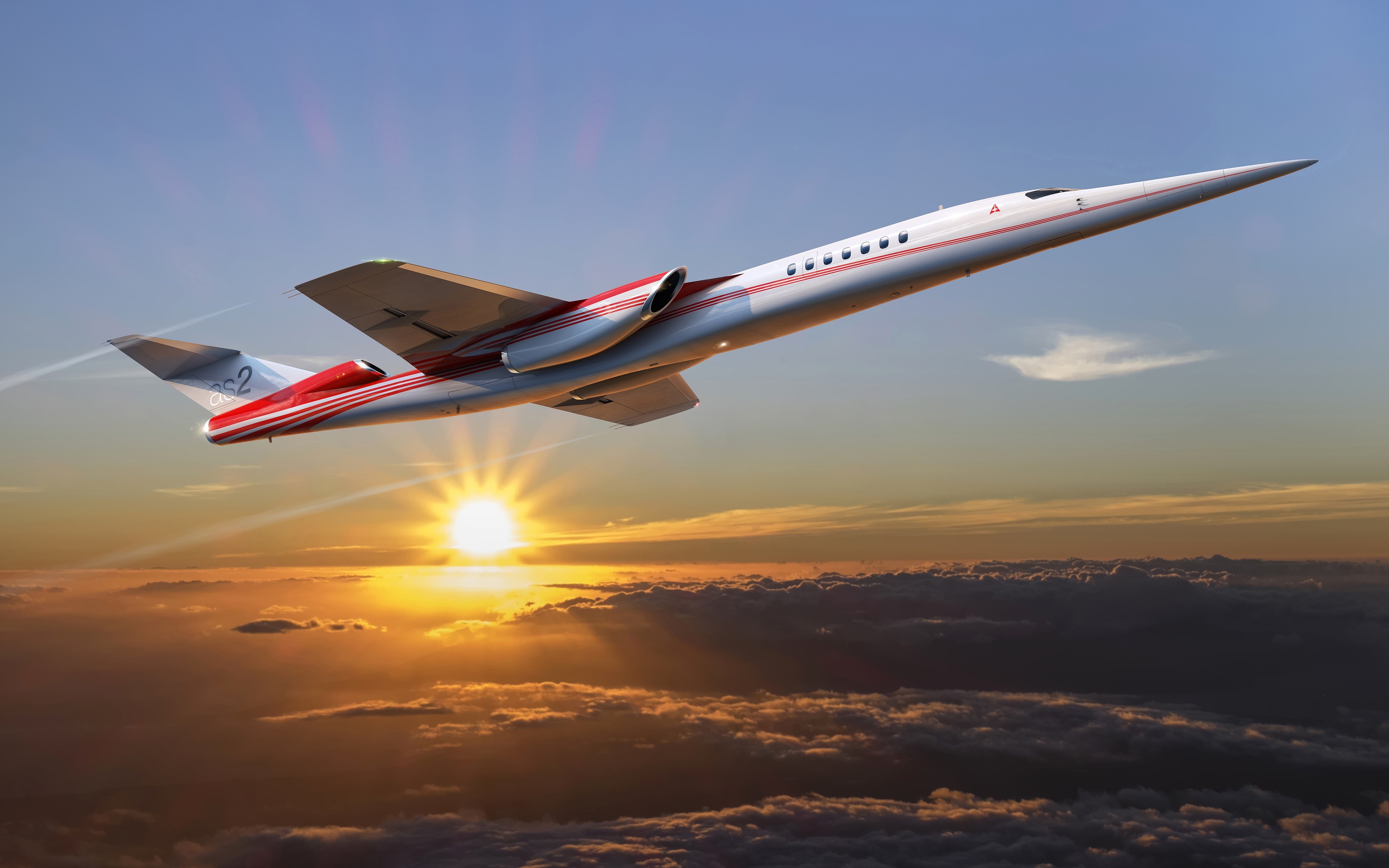 Aerion AS2 supersonic business jet flying at sunset HD Wallpaper