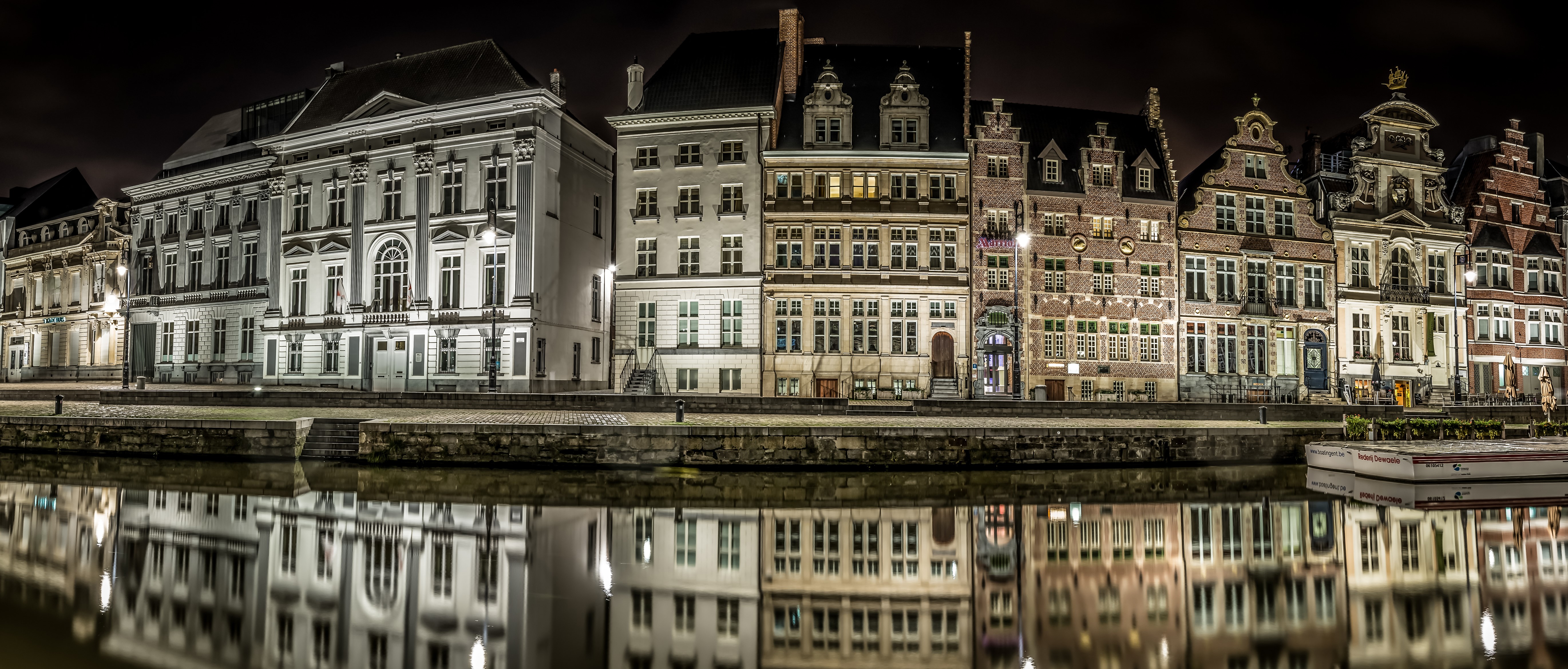 Ghent Belgium Canal at Night with Reflections HD Wallpaper