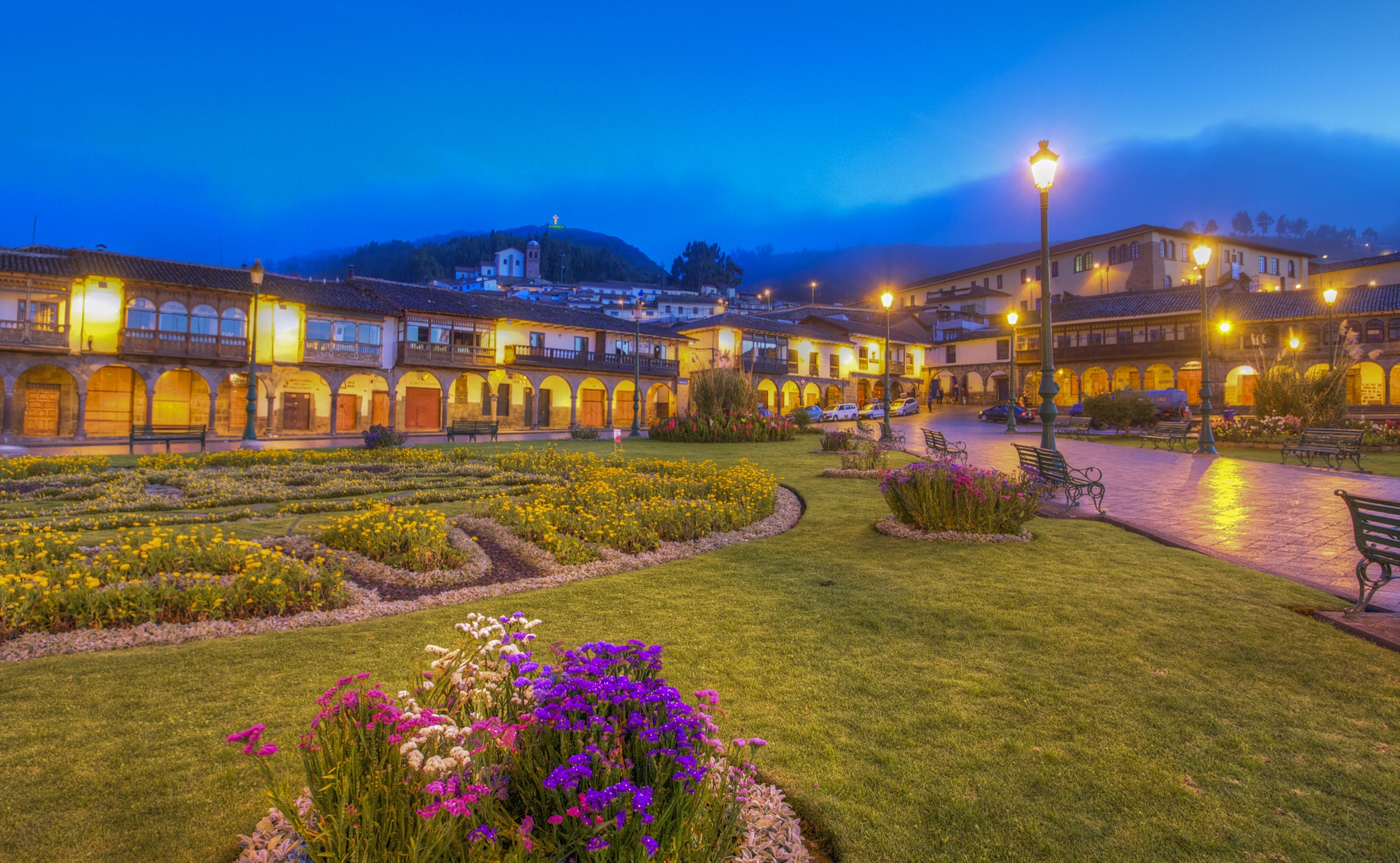 Plaza de Armas in Cusco, Peru at Dusk HD Wallpaper