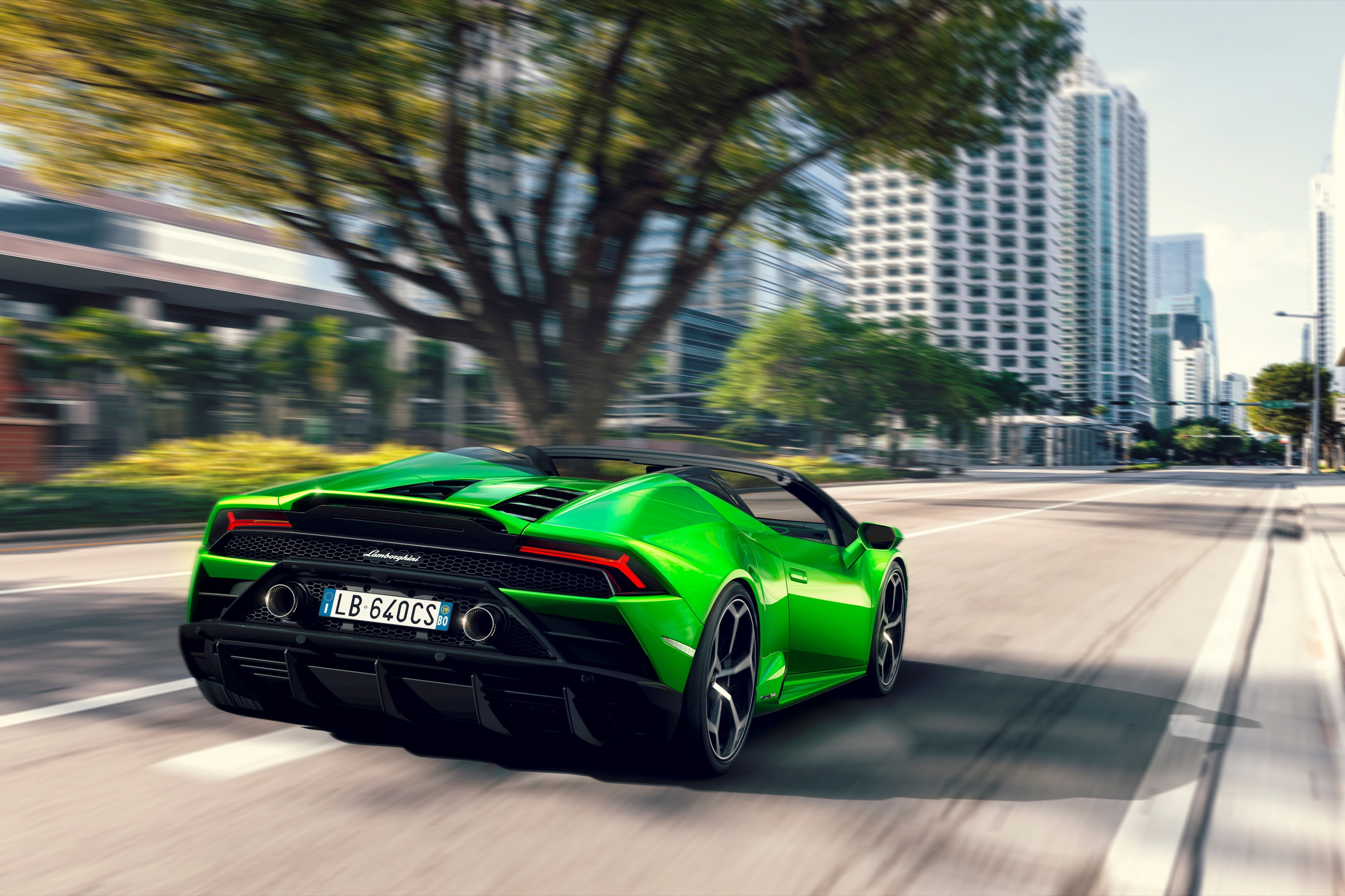 Green Lamborghini Huracan Spyder Evo Roadster in Motion HD Wallpaper