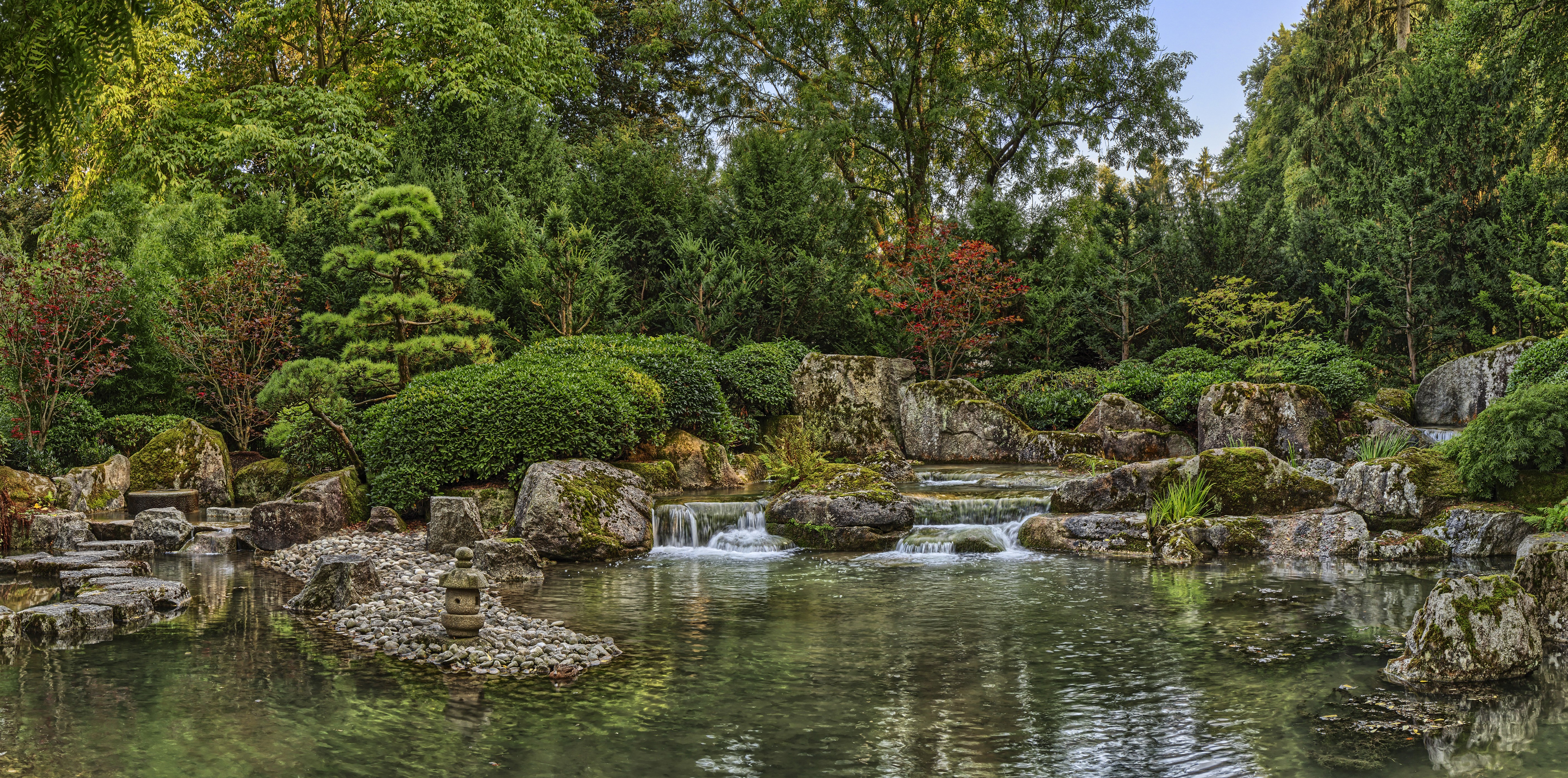 Augsburg Japanese garden with pond and waterfalls HD Wallpaper