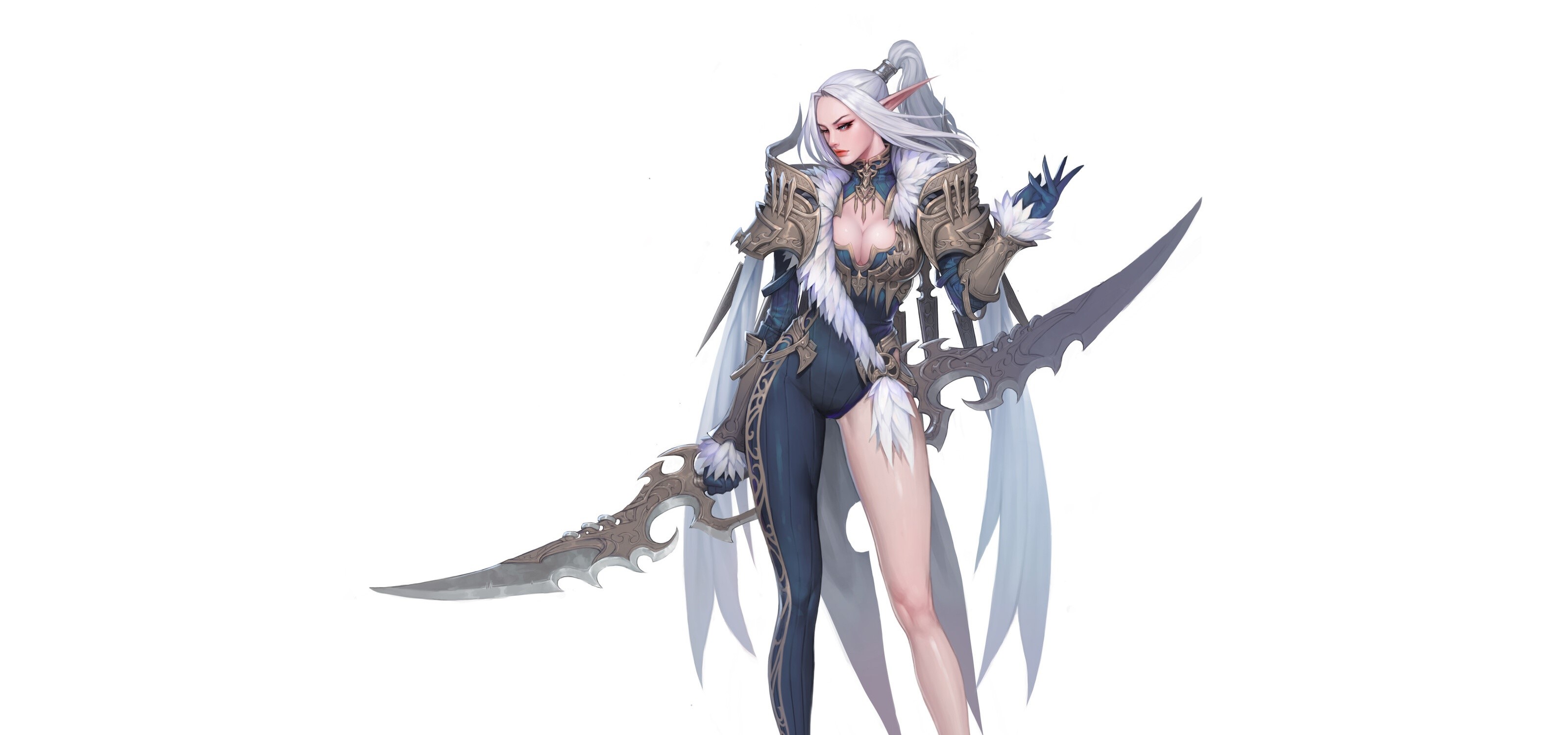Elf warrior with swords on white background HD Wallpaper