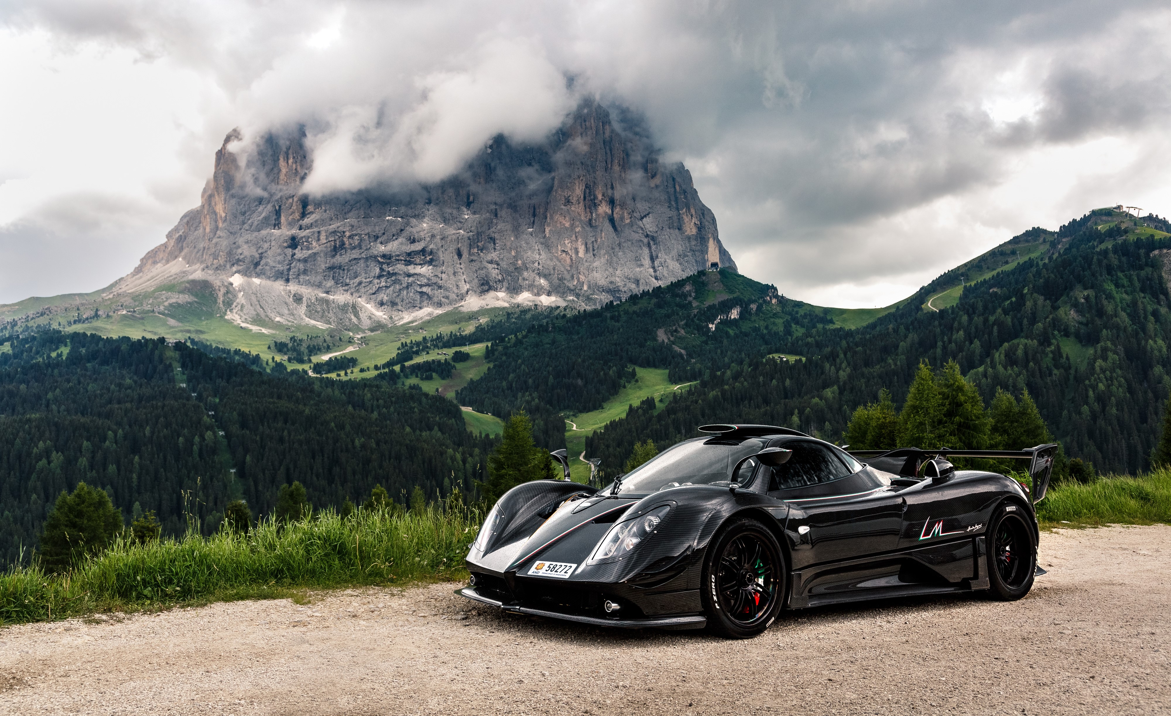 Black Pagani Zonda 760 LM in mountains HD Wallpaper