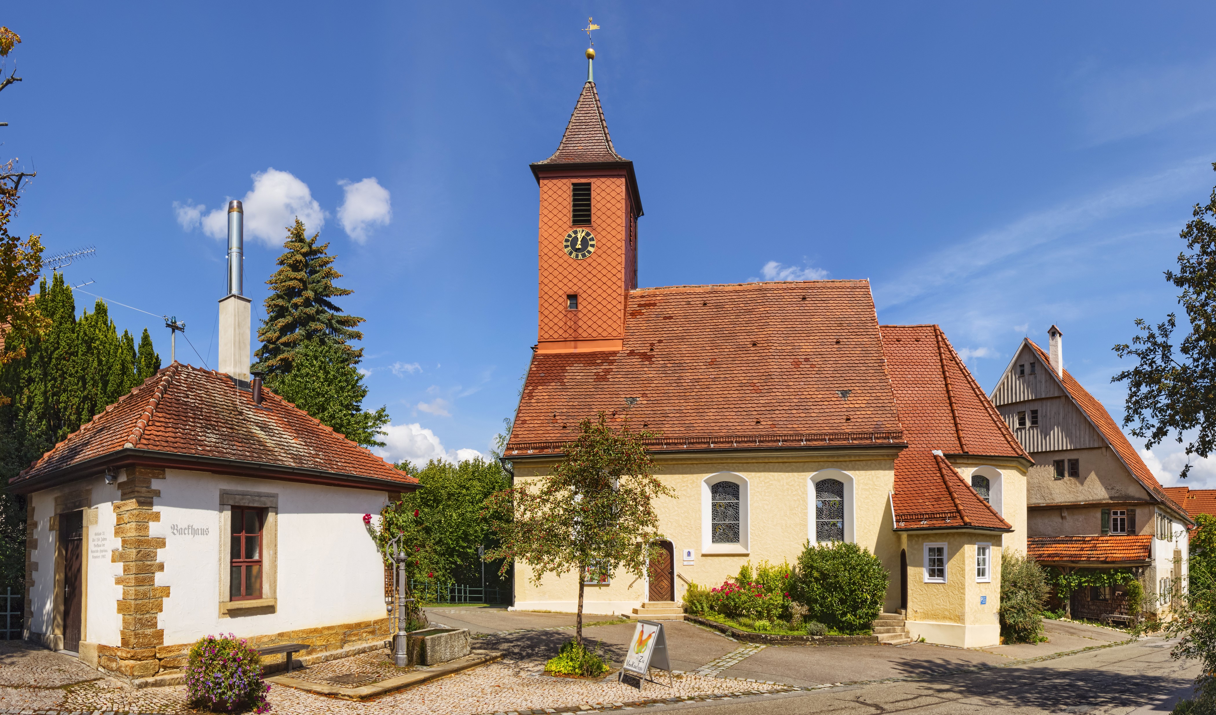 Church with Clock Tower in Hepsisau, Germany HD Wallpaper