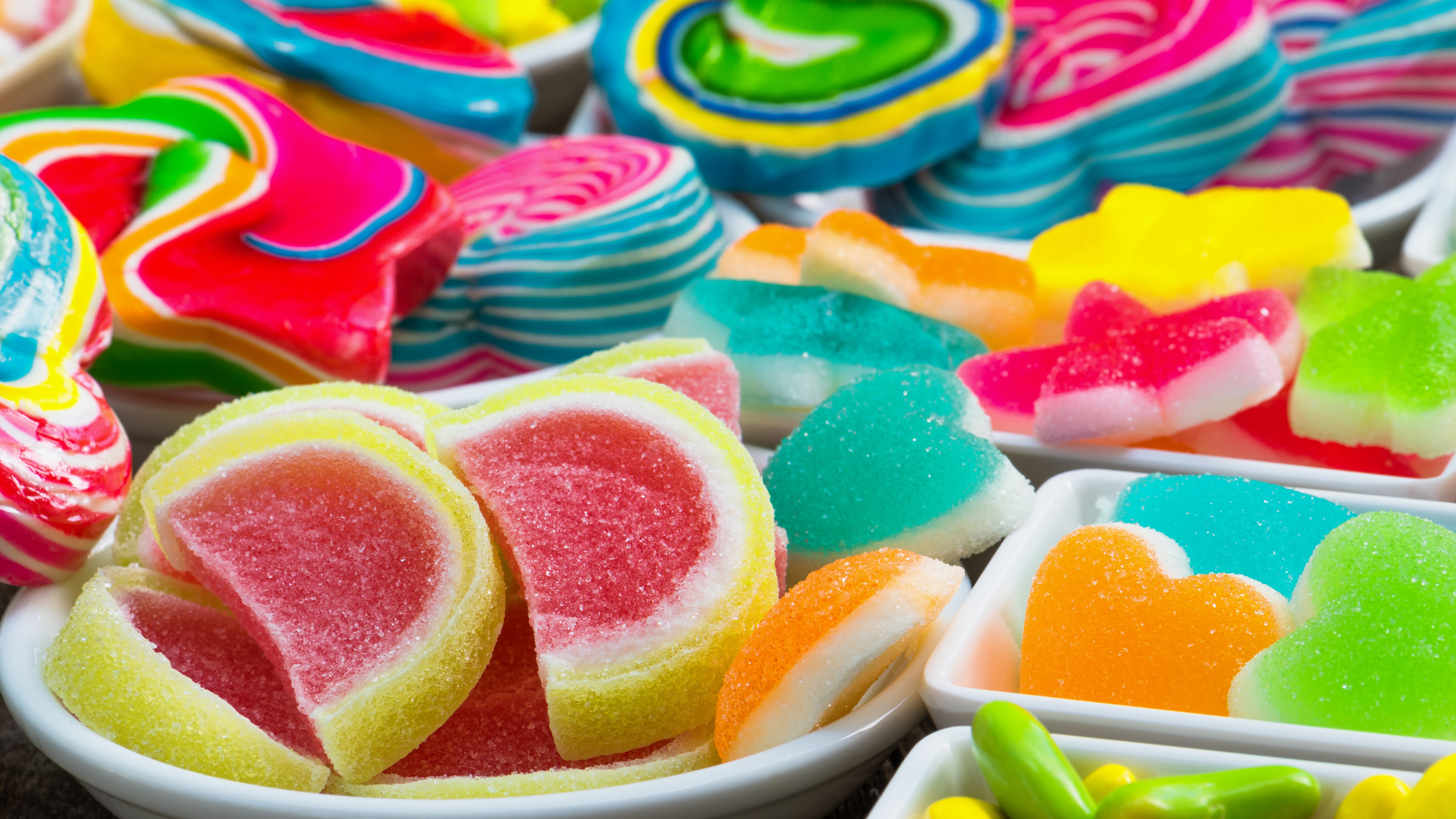 Assortment of colorful candies and marmalades HD Wallpaper