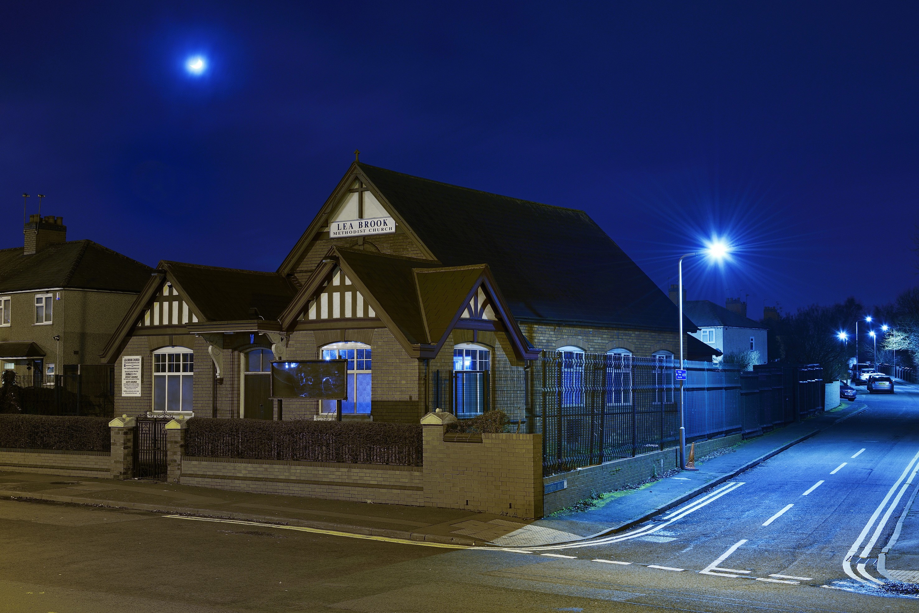 Lea Brook Methodist Church at night HD Wallpaper