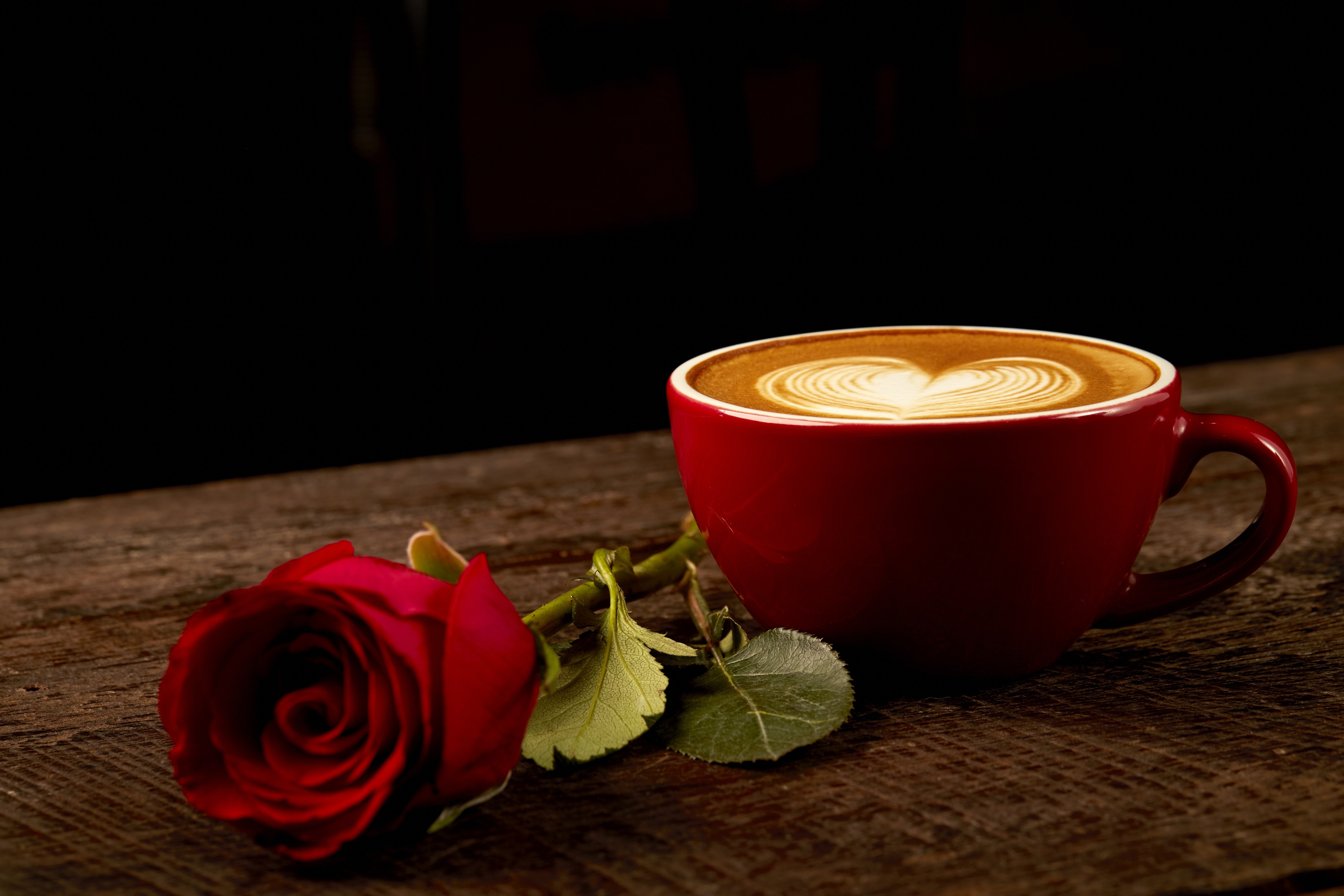 Red Rose and Cappuccino with Heart Art HD Wallpaper