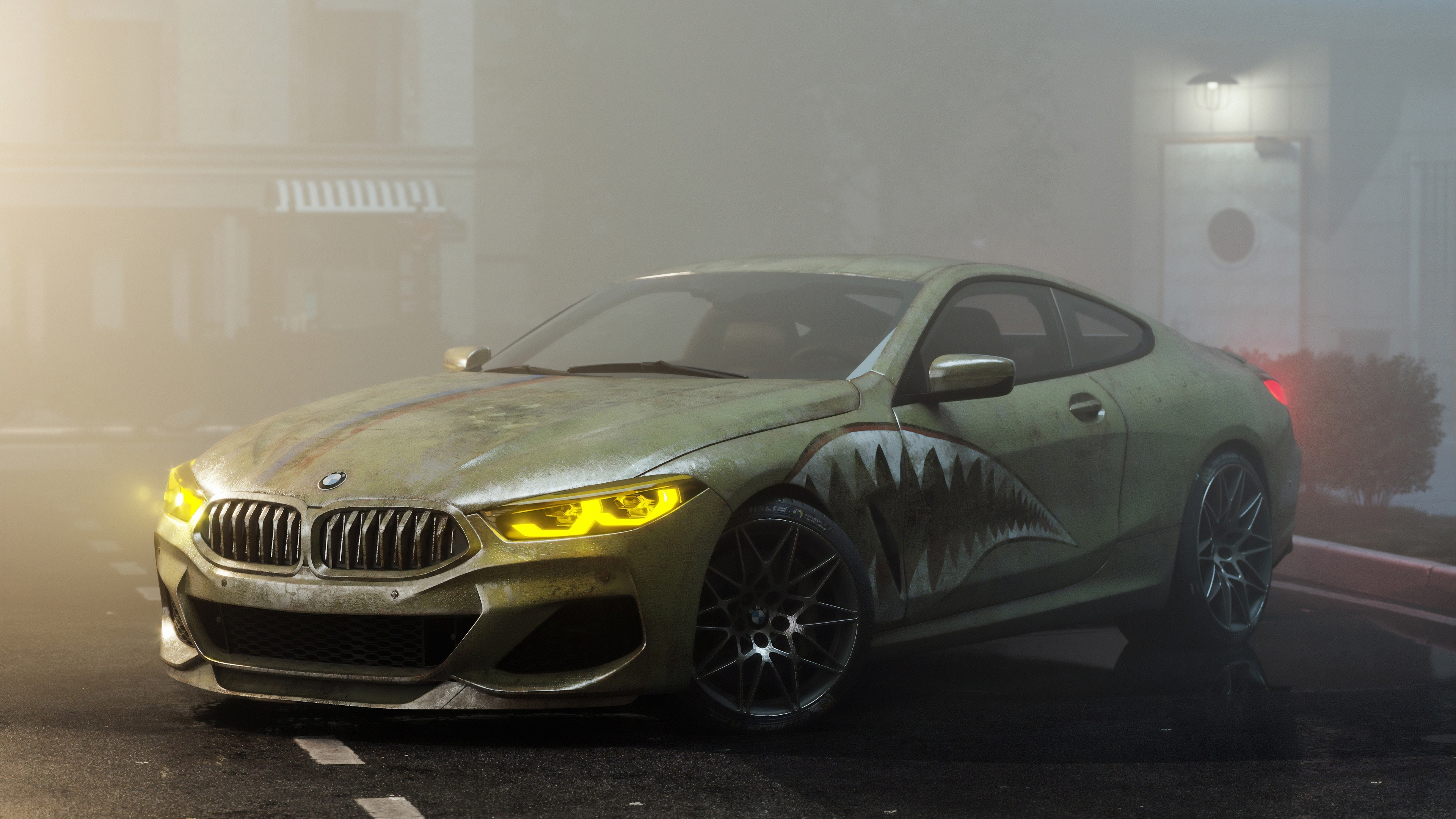 4K BMW M8 M850i Coupe with Shark Teeth Decal HD Wallpaper
