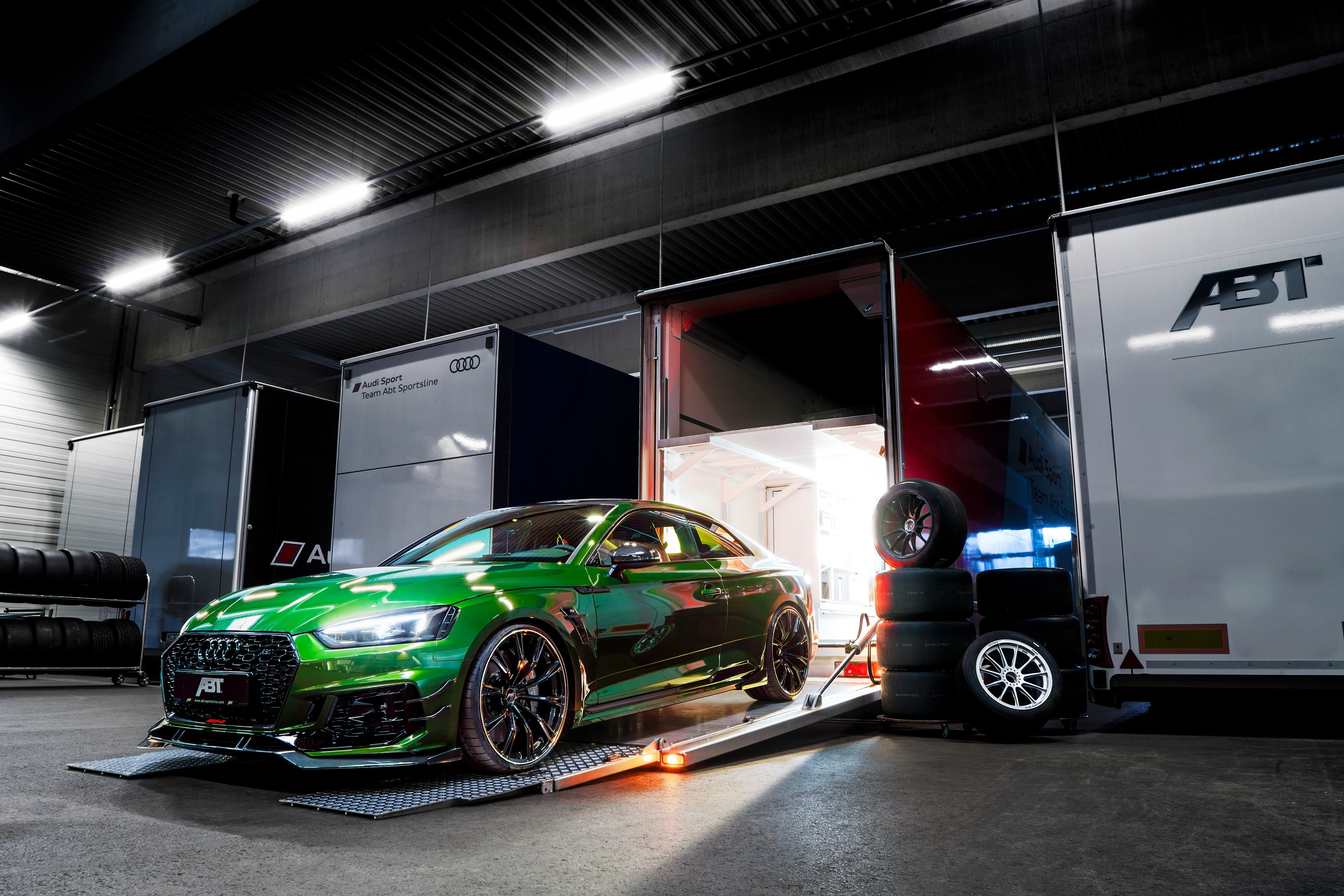 Green ABT RS 5-R Coupe in a Garage HD Wallpaper