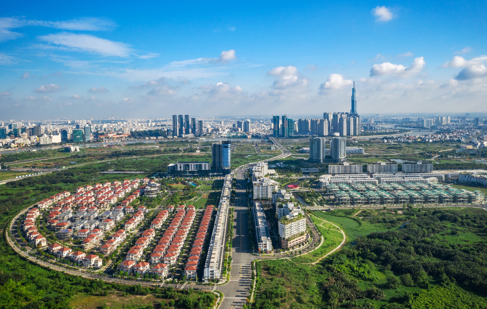 Aerial view of Ho Chi Minh City, Vietnam with residential areas and skyscrapers HD Wallpaper