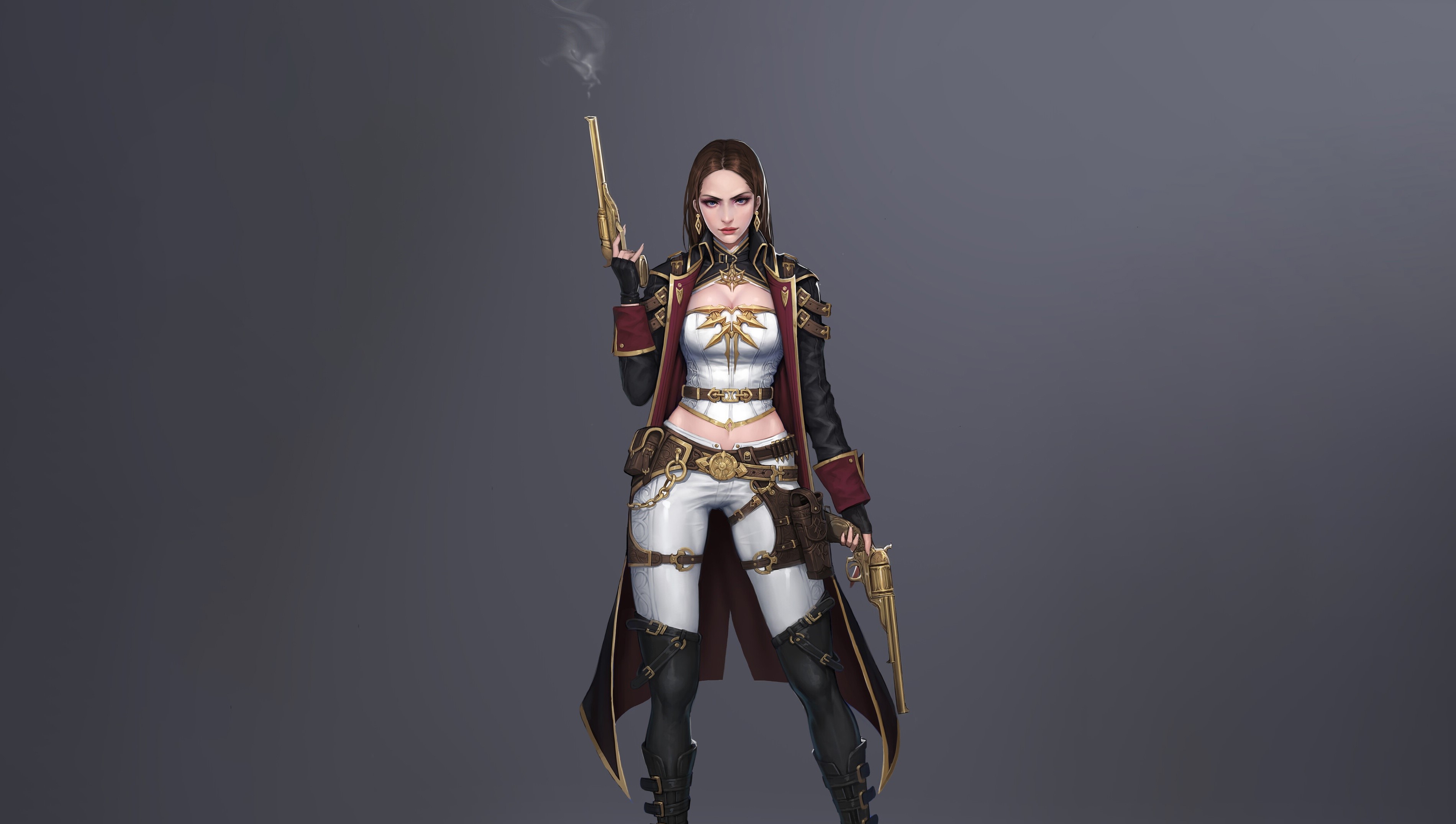 Woman warrior with pistols and cloak HD Wallpaper