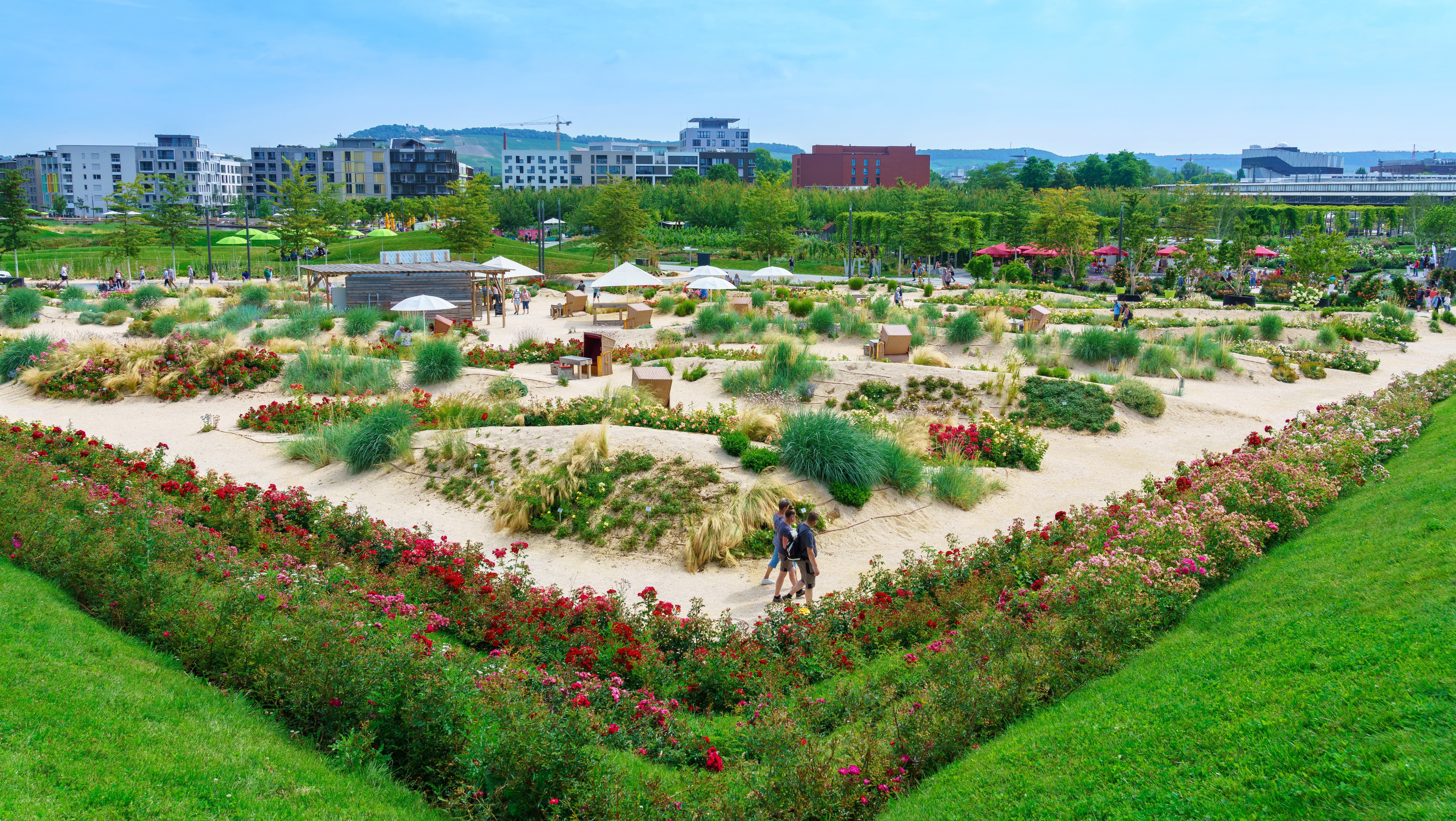 Park in Heilbronn, Germany with modern buildings HD Wallpaper