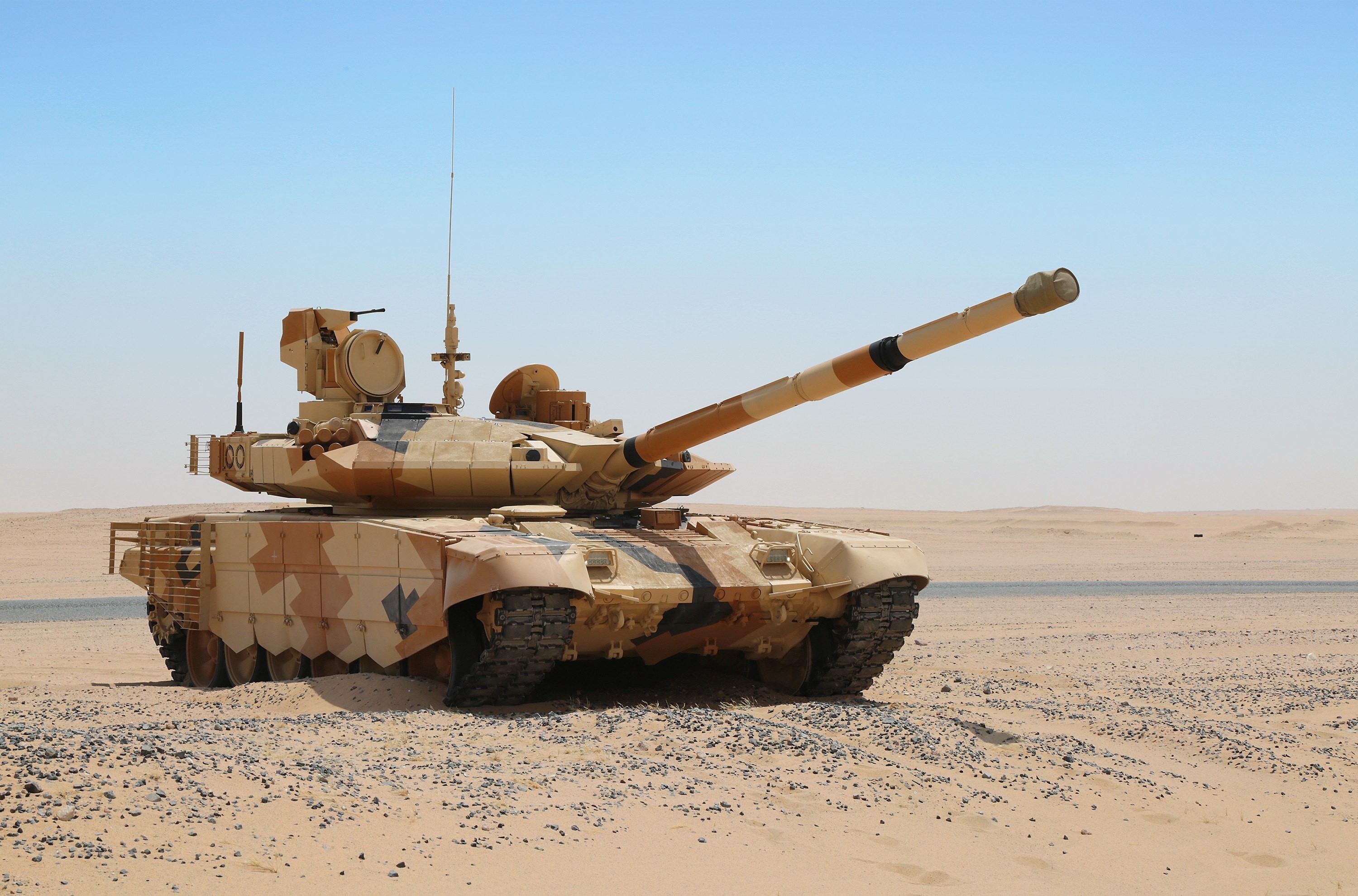 T-90MC tank in a desert landscape HD Wallpaper