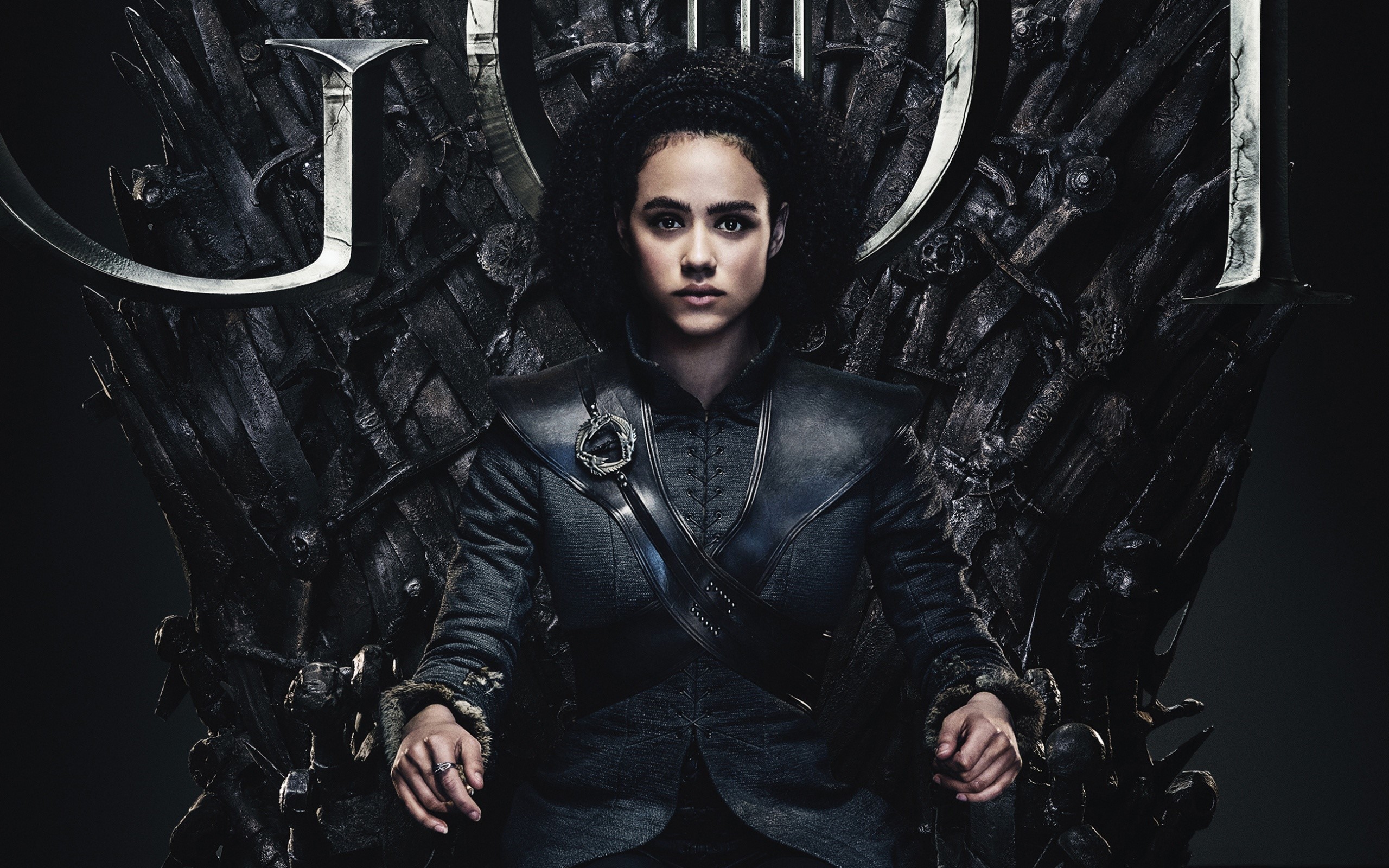 Missandei from Game of Thrones sitting on the Iron Throne HD Wallpaper
