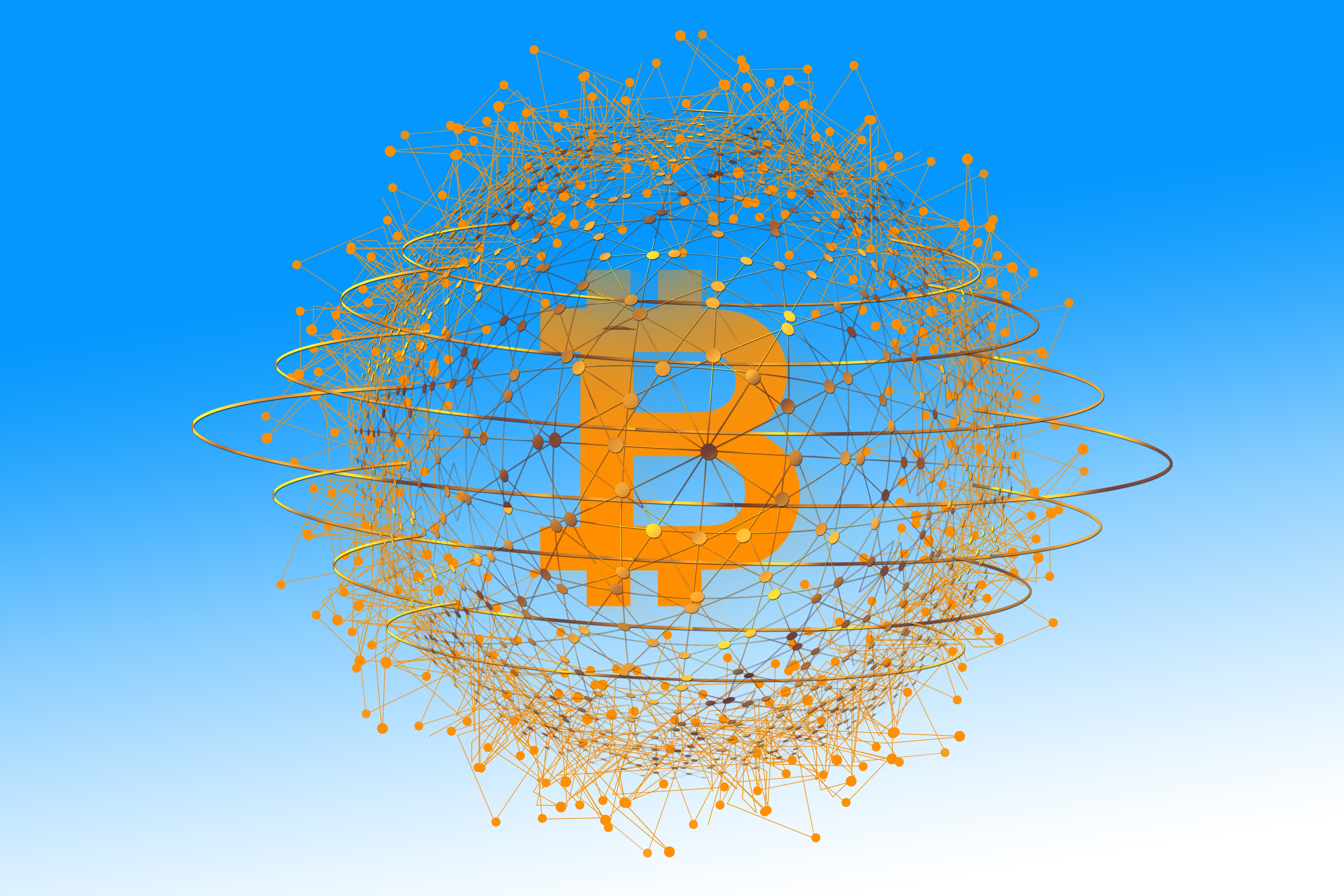 Bitcoin symbol within a network structure HD Wallpaper