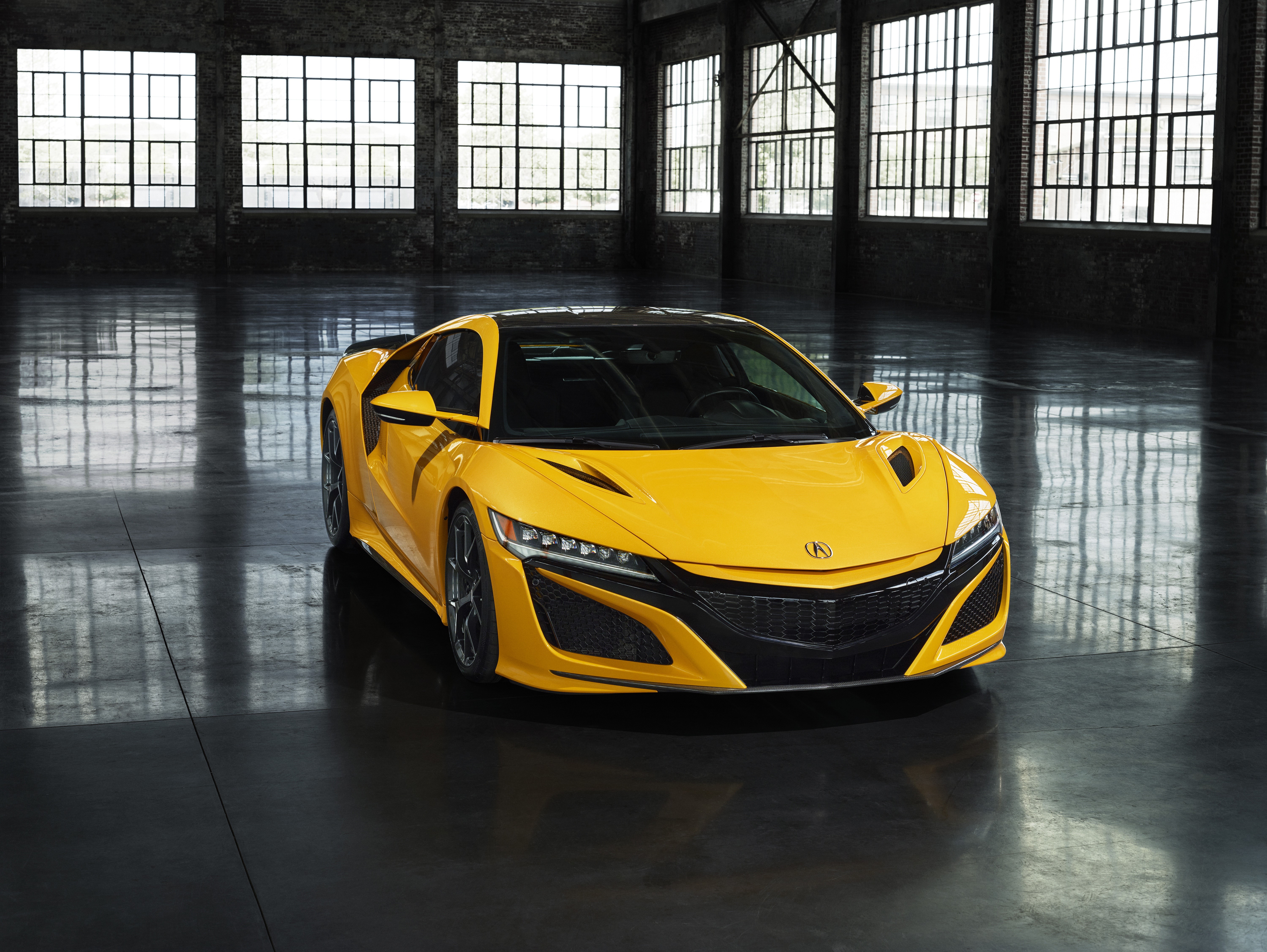 Yellow Acura NSX in a warehouse HD Wallpaper