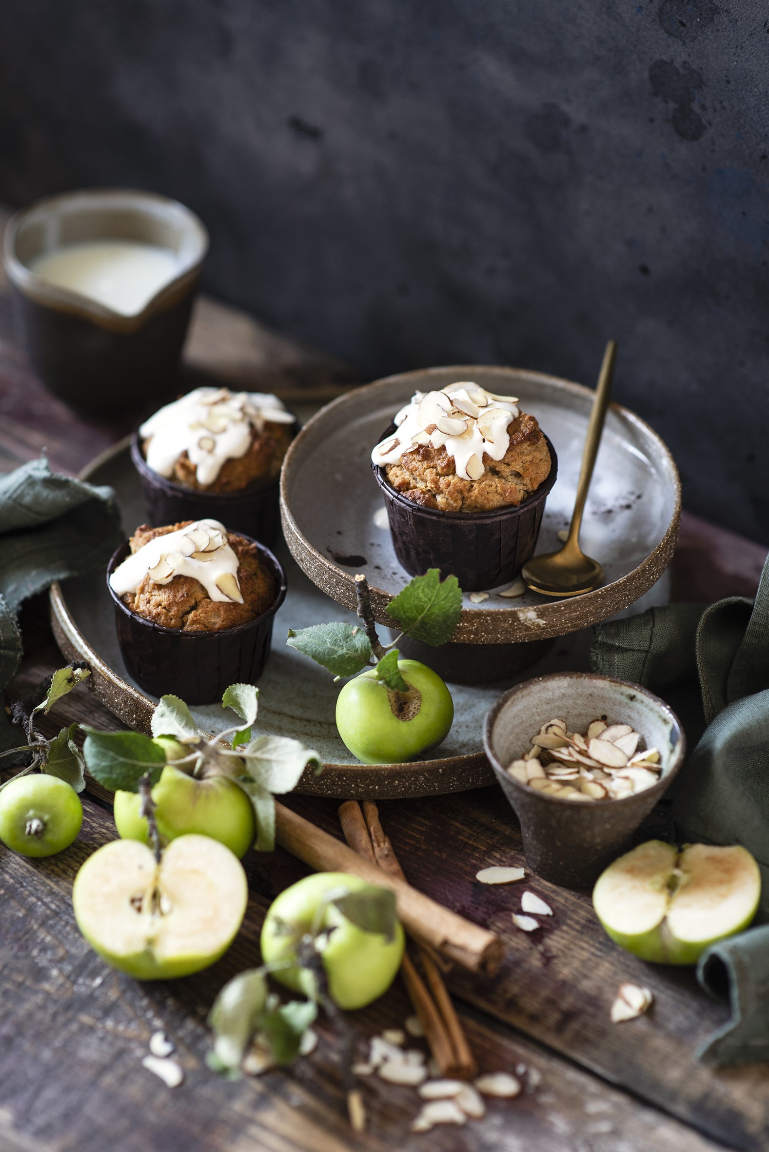 Apple Muffins with Icing and Almonds HD Phone Wallpaper