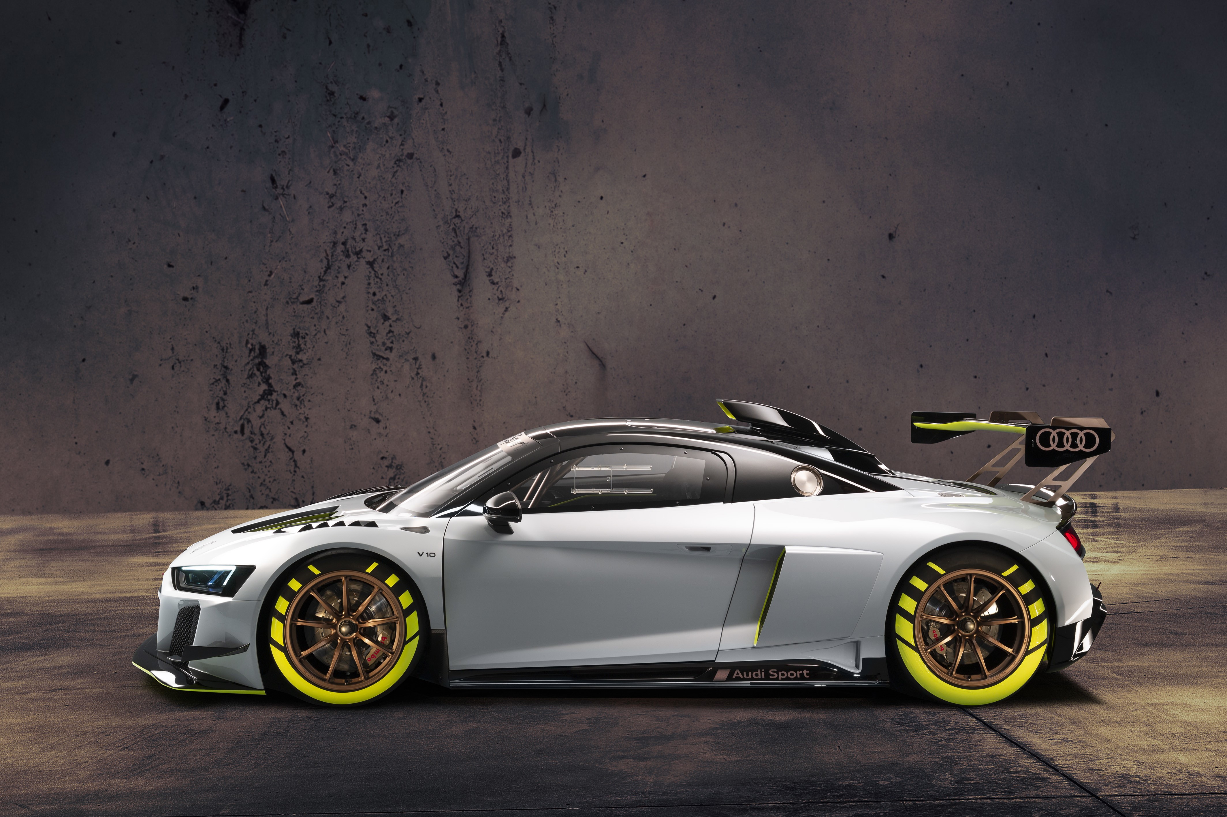 4K 2019 Audi R8 LMS GT2 Silver Color Side HD Wallpaper