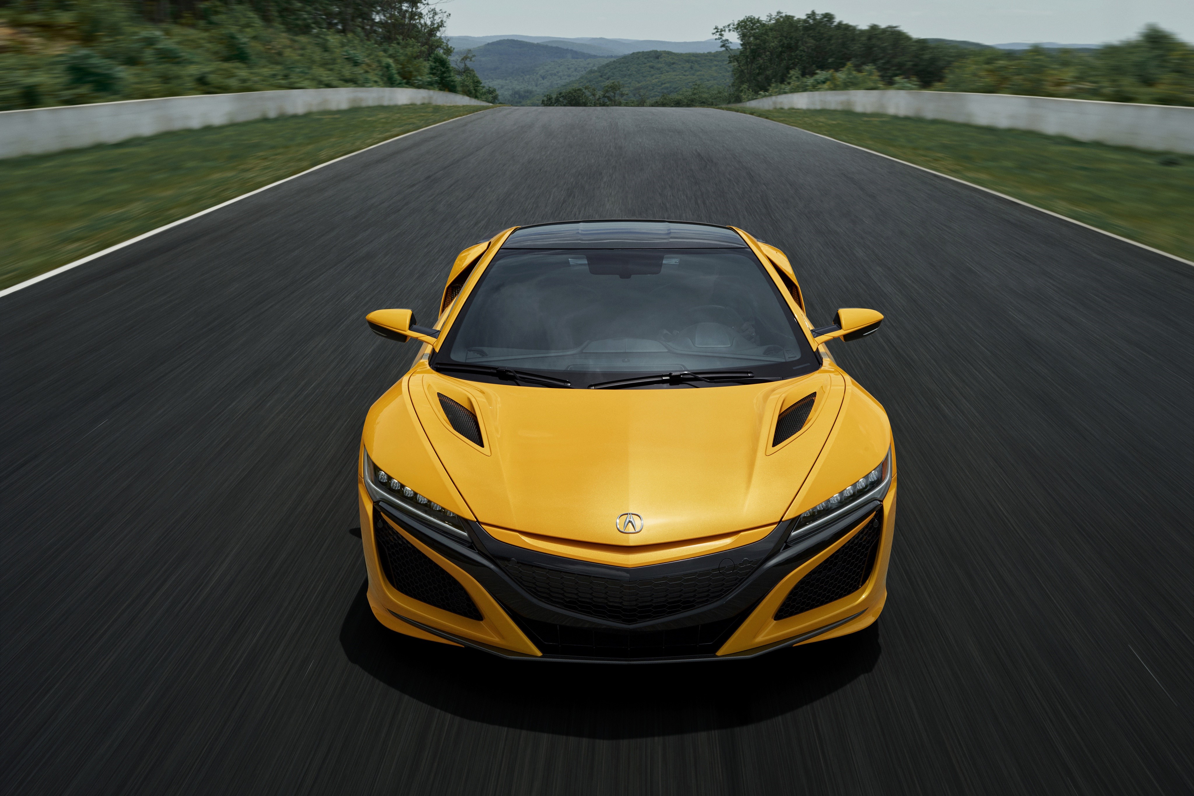 Yellow 2020 Acura NSX on a Race Track HD Wallpaper