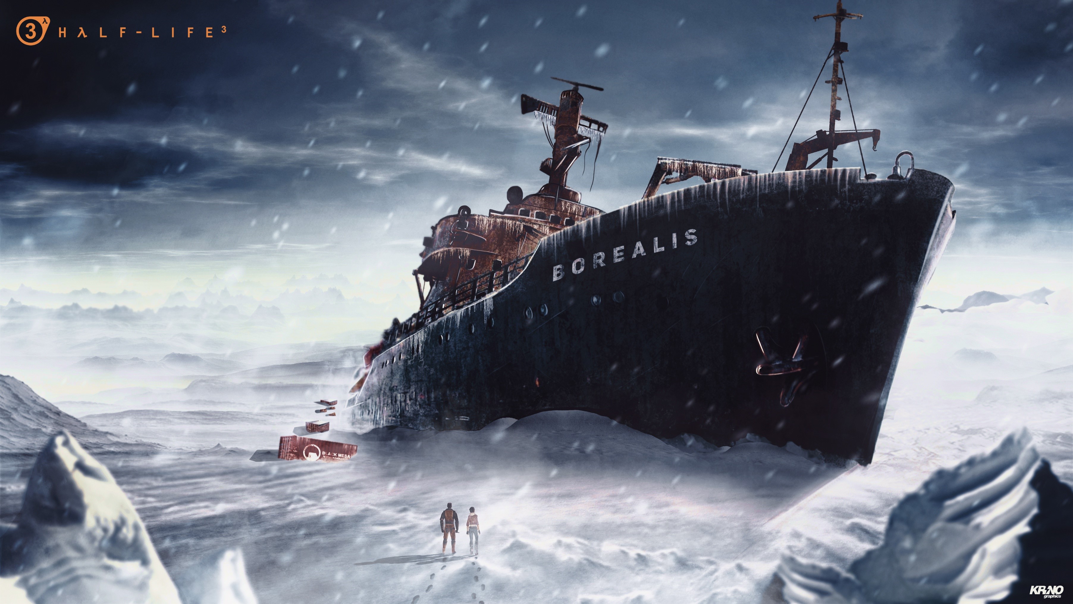 Half-Life 3 Borealis ship in snow HD Wallpaper