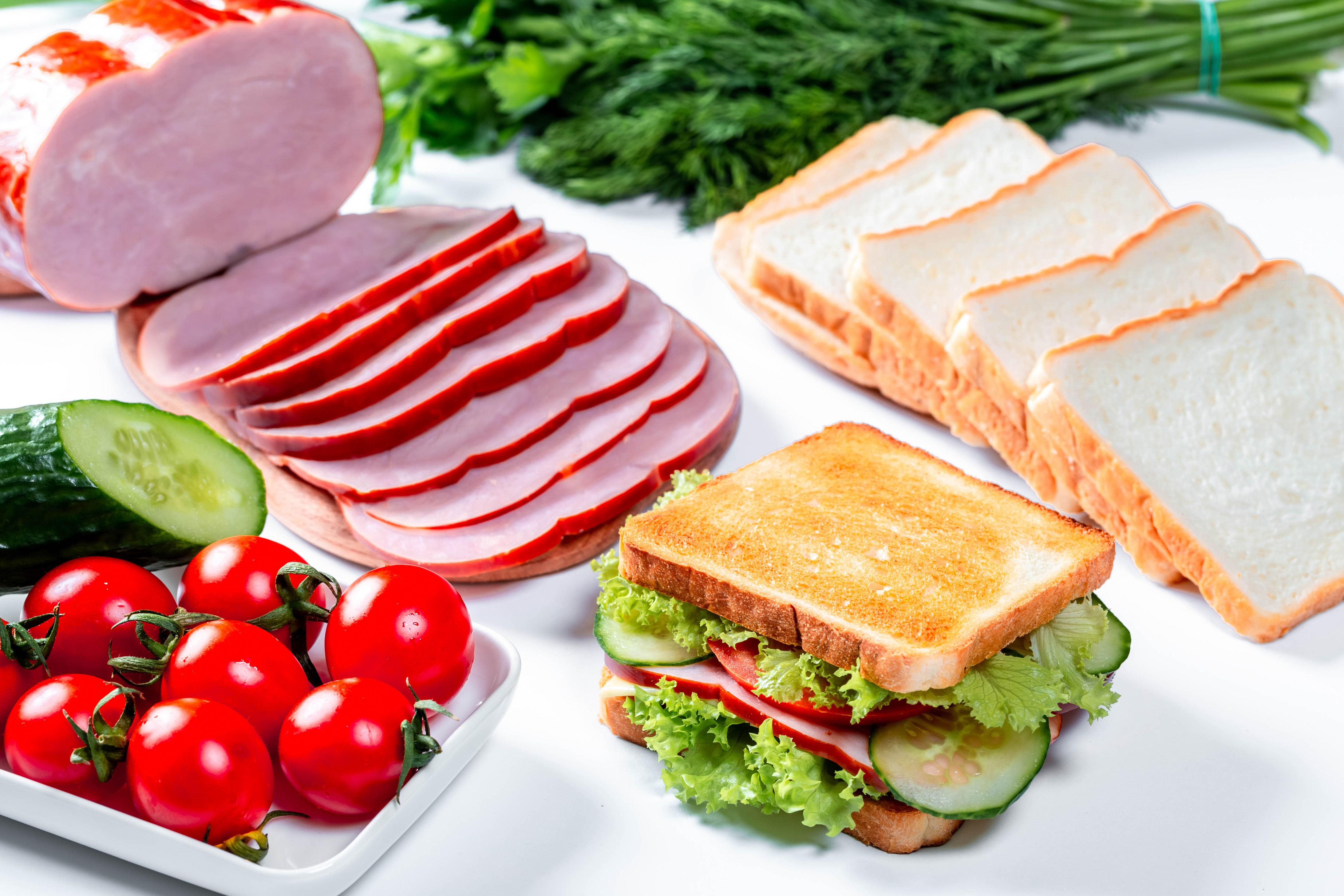 Ham, Bread, Tomatoes, Cucumber, and Sandwich HD Wallpaper