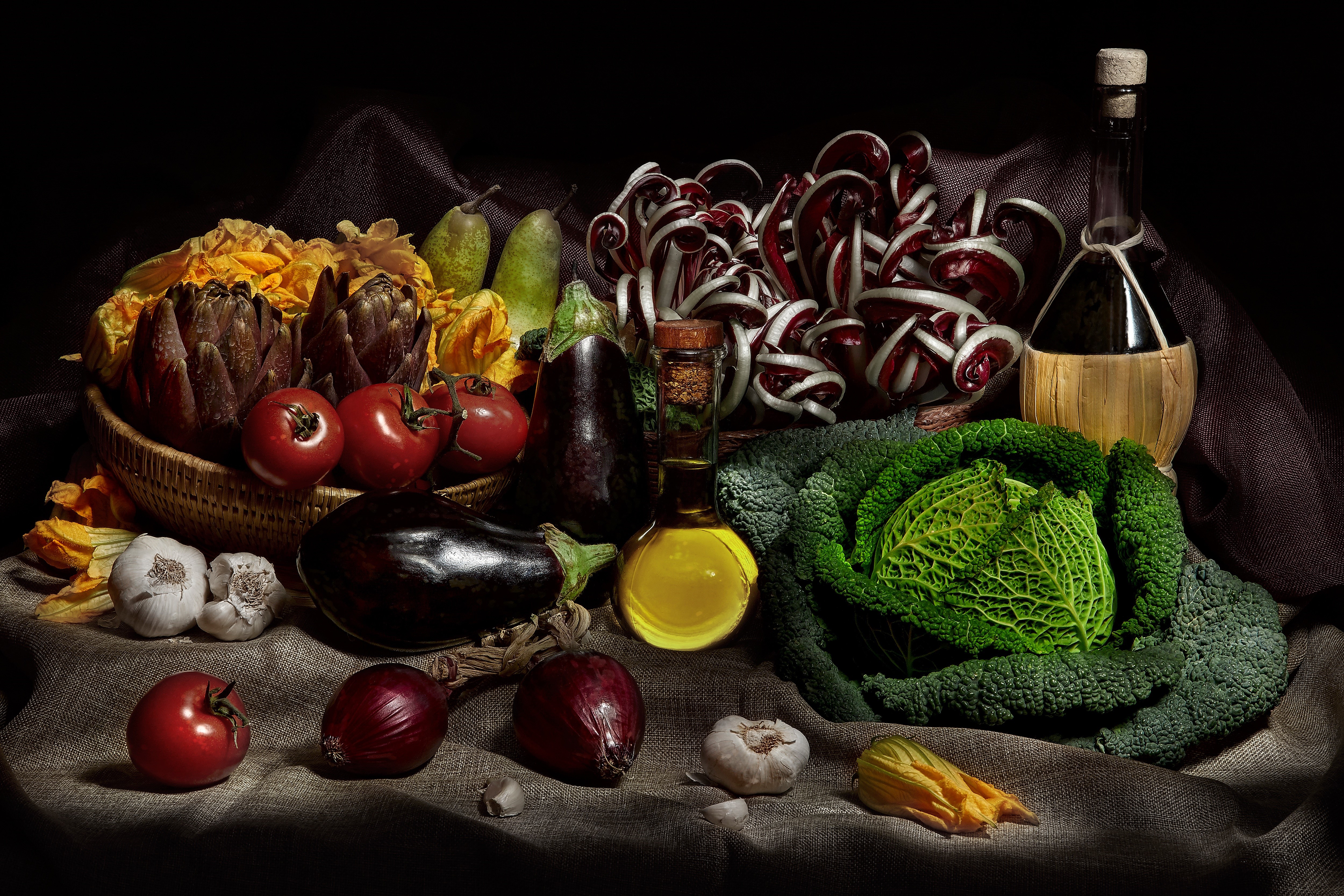 Still-life of vegetables and fruits HD Wallpaper