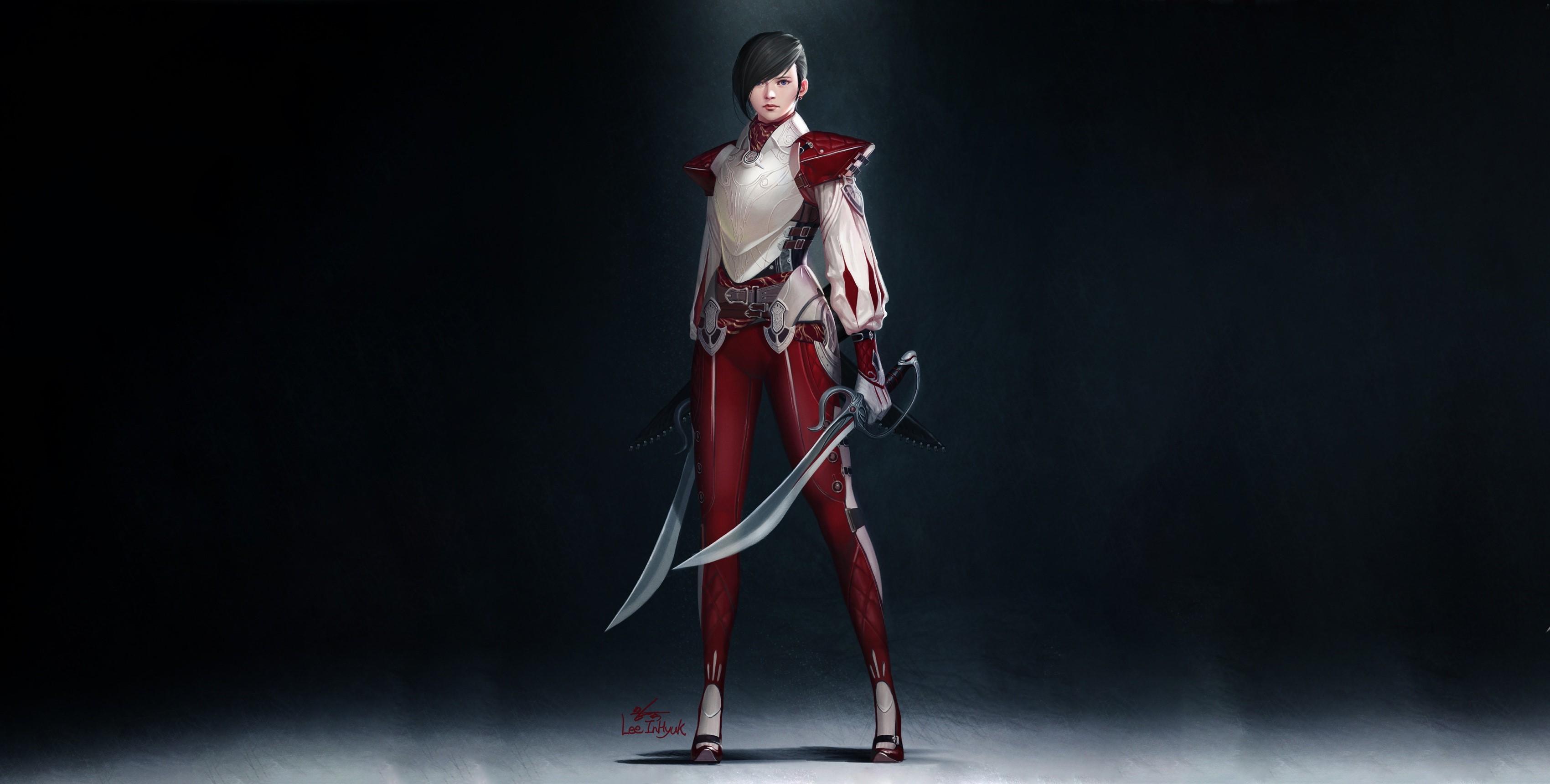 Warrior with short hair and two sabres by InHyuk Lee HD Wallpaper