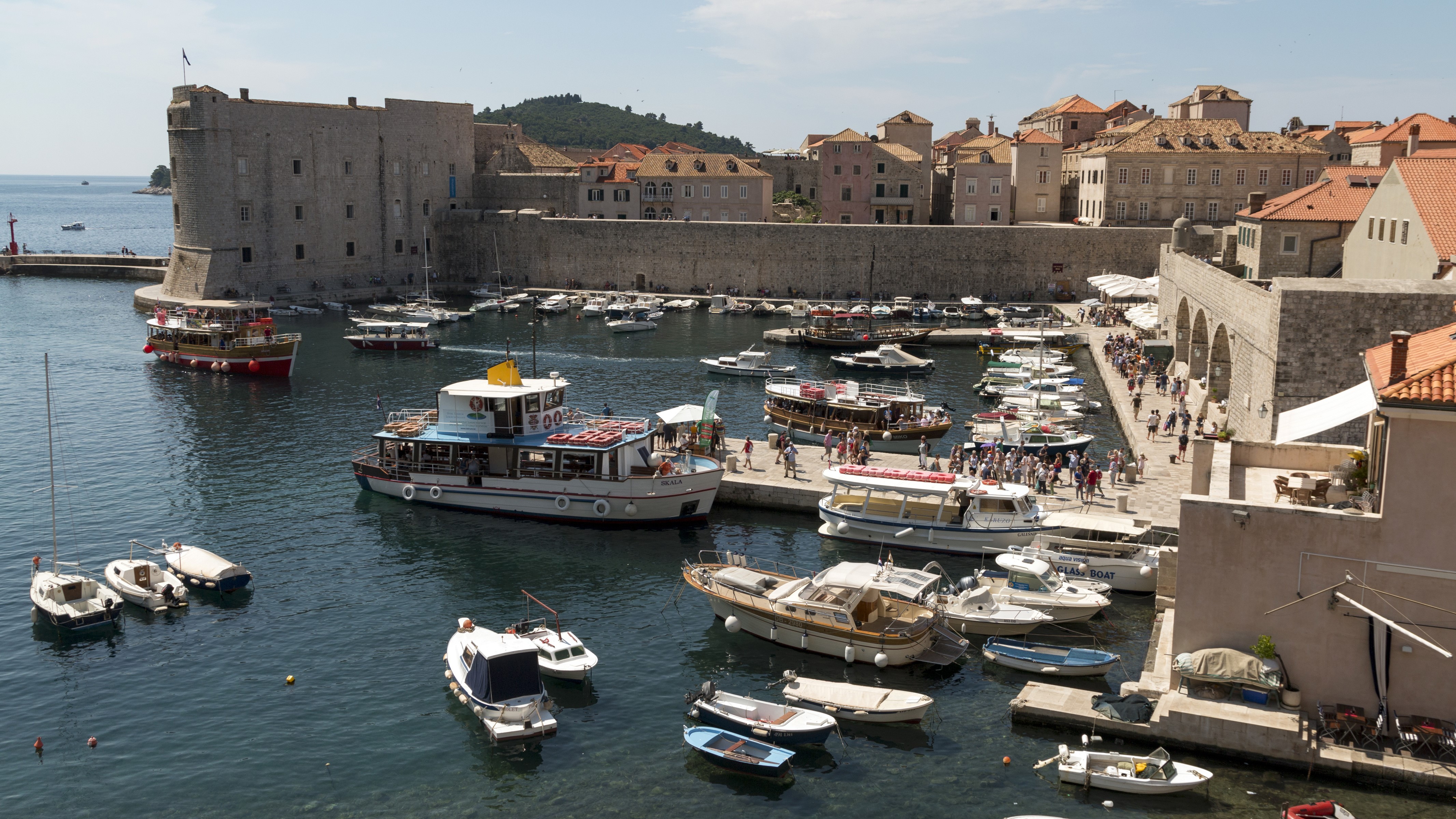 Dubrovnik Marina with Old City Walls and Boats HD Wallpaper