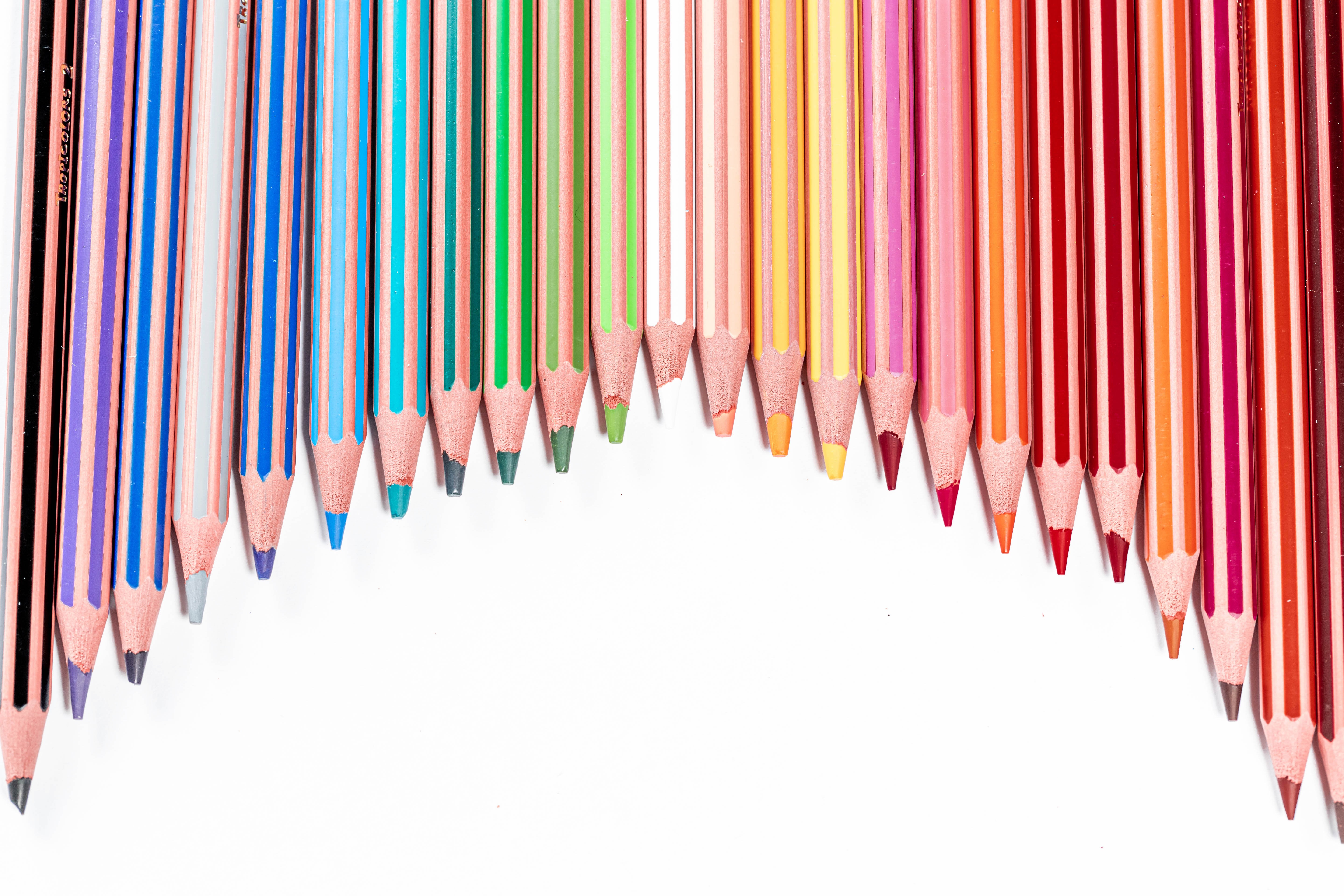 Multicolor Pencils on White Background HD Wallpaper