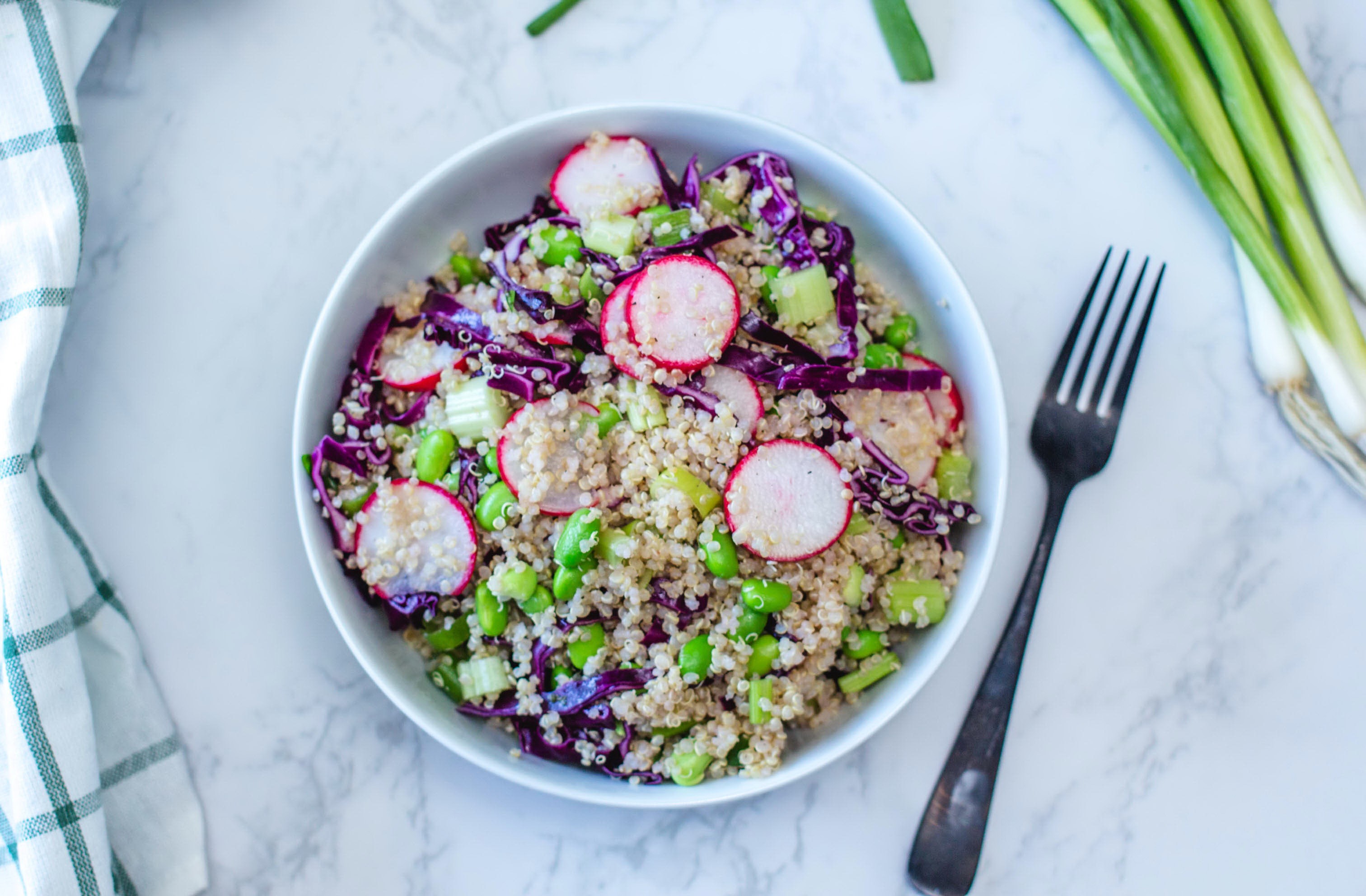 Quinoa salad with radishes, edamame, and red cabbage HD Wallpaper