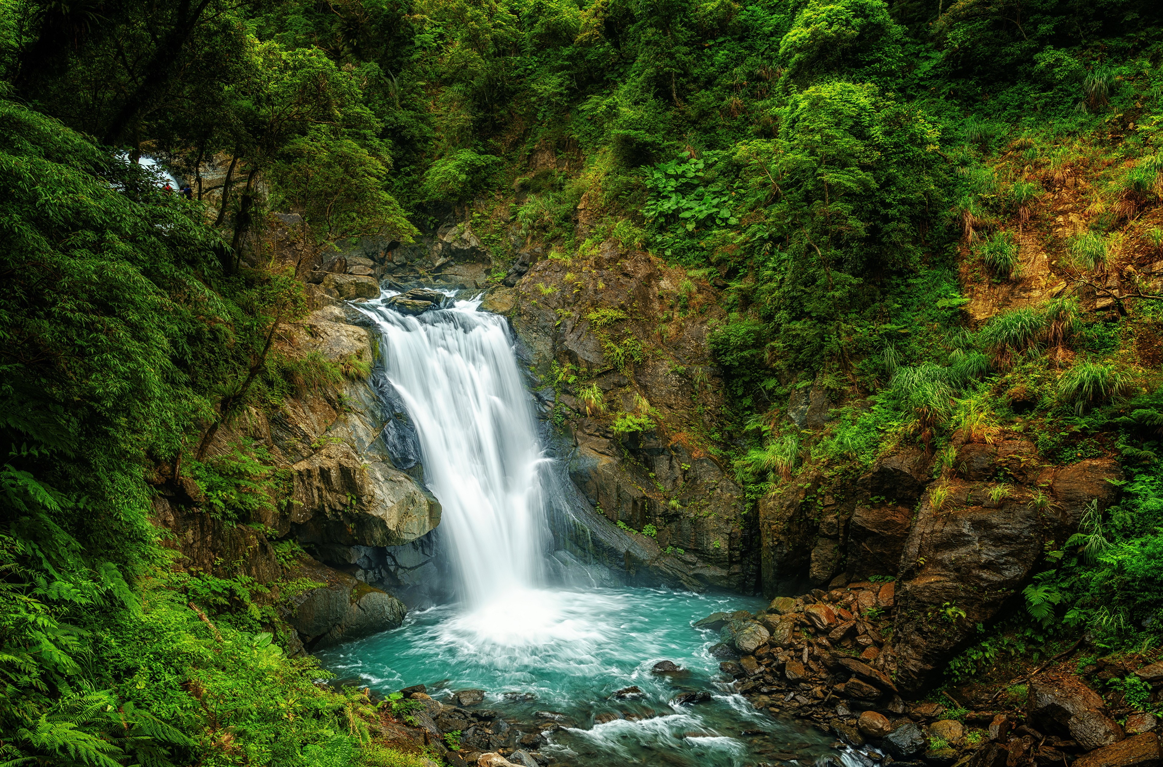 4K Taiwan Waterfall Amid Lush Greenery HD Wallpaper