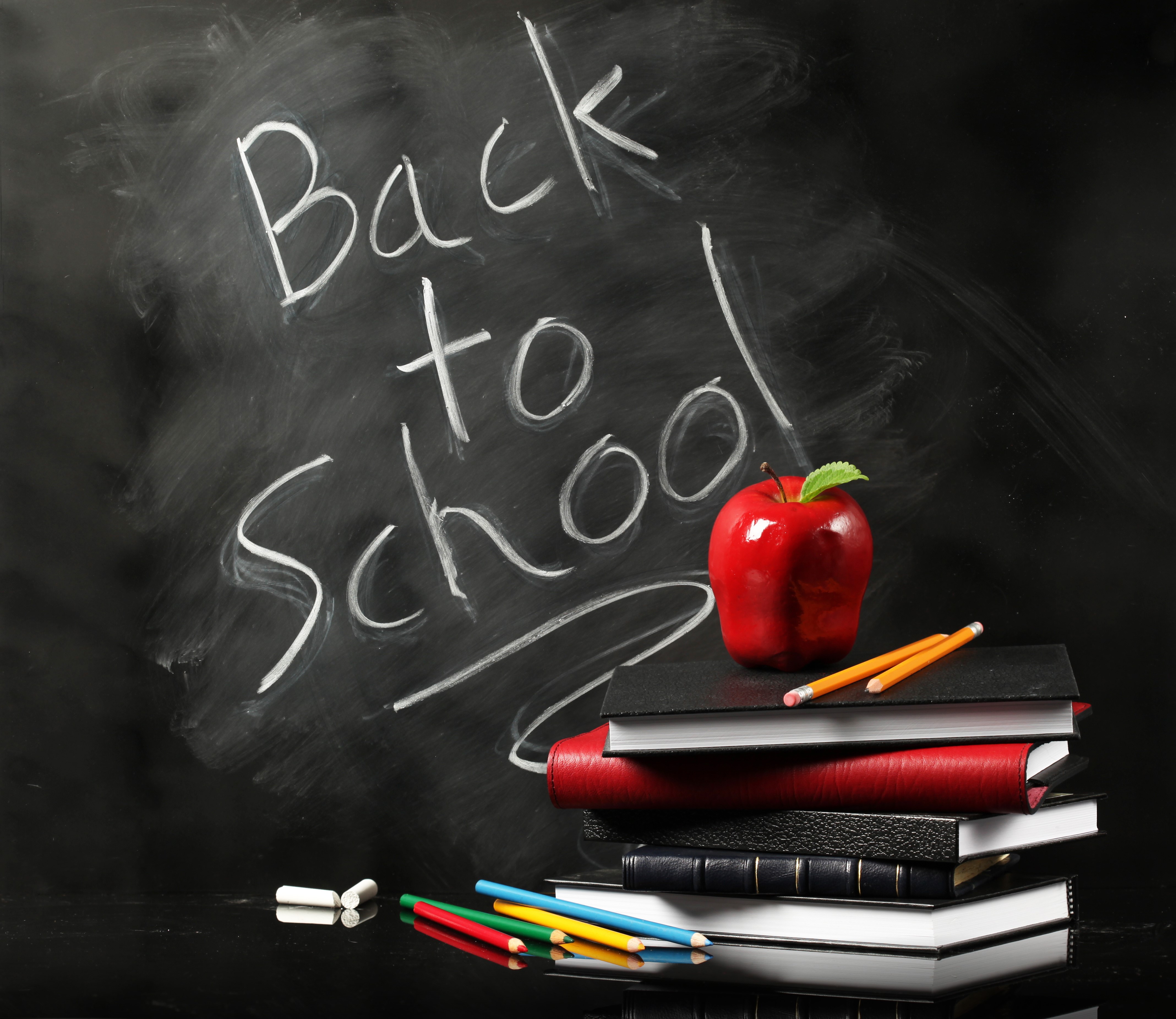 Back to School Chalkboard with Books and Apple HD Wallpaper