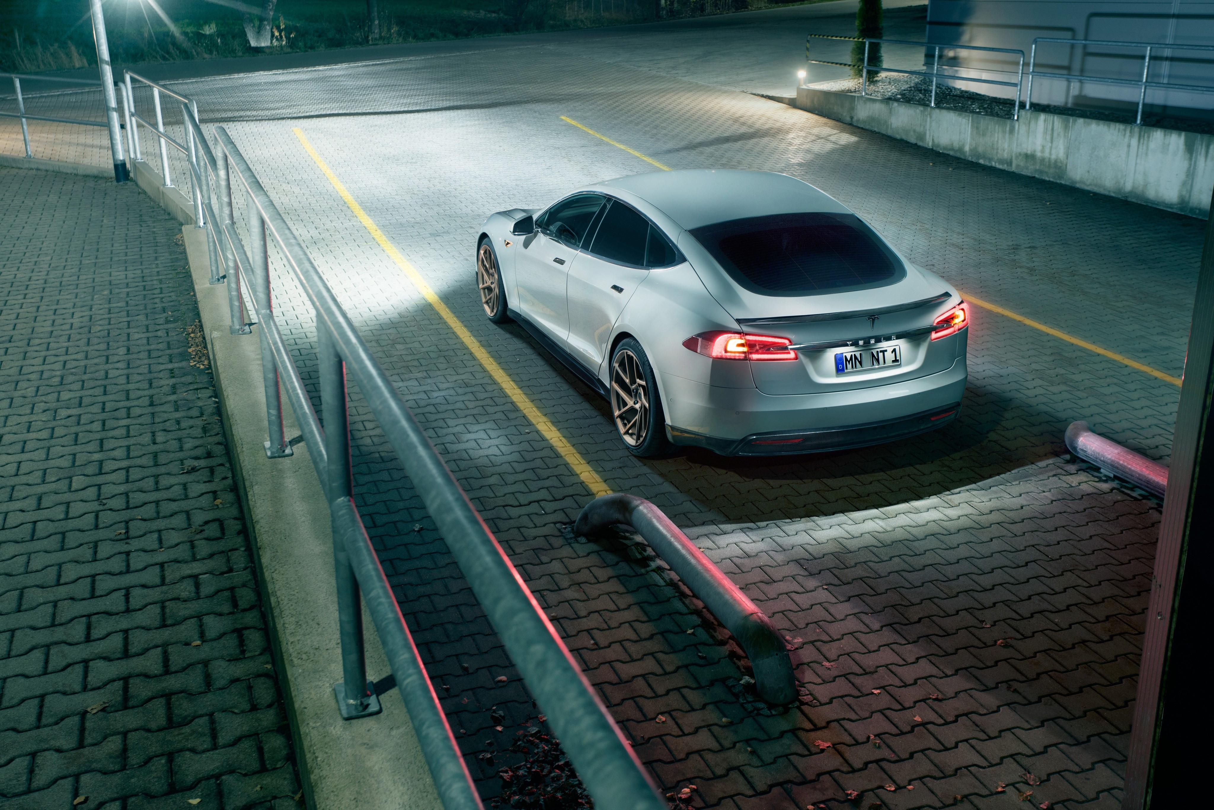 4K Tesla Model S Novitec from behind HD Wallpaper