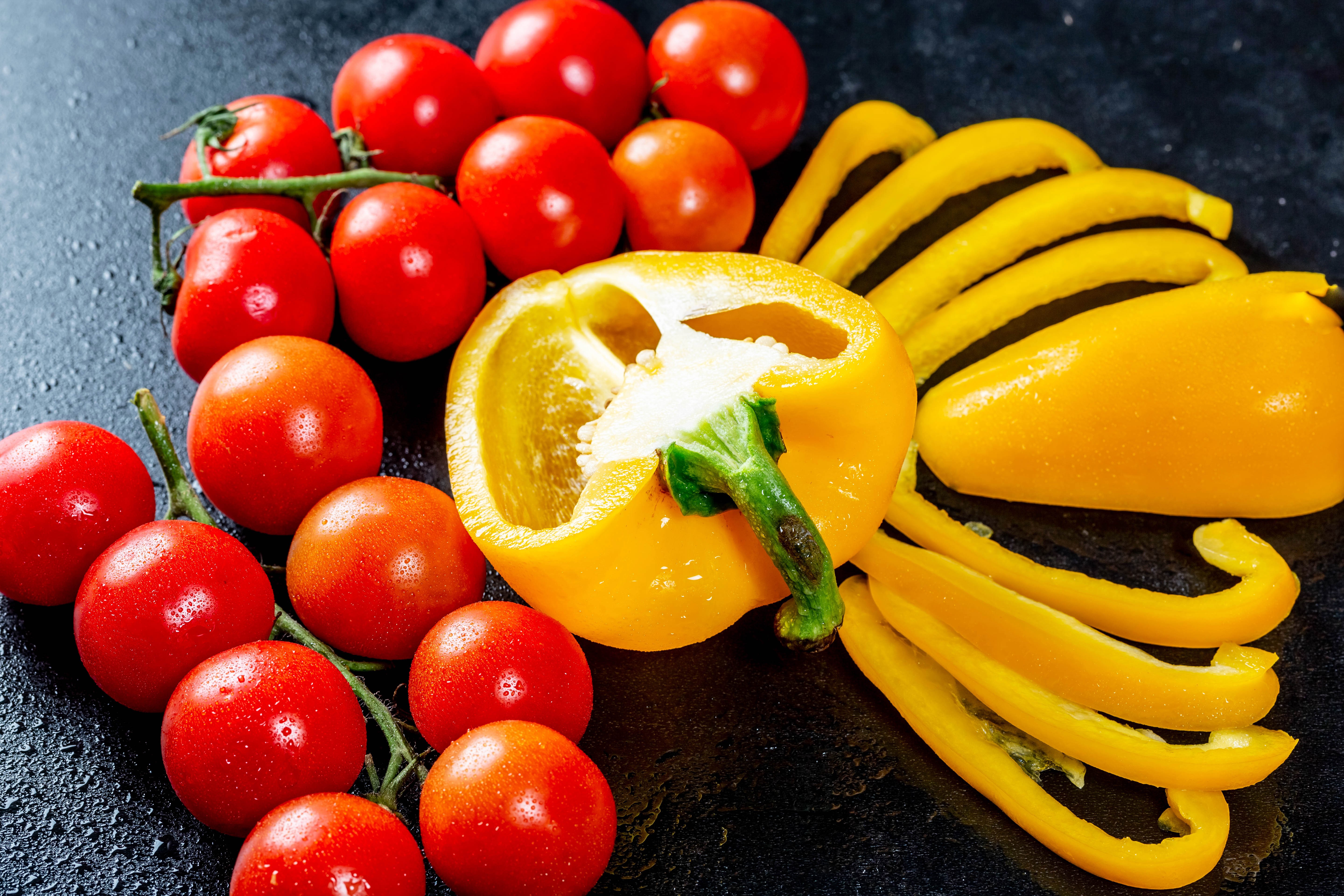 Tomatoes and Yellow Bell Peppers HD Wallpaper