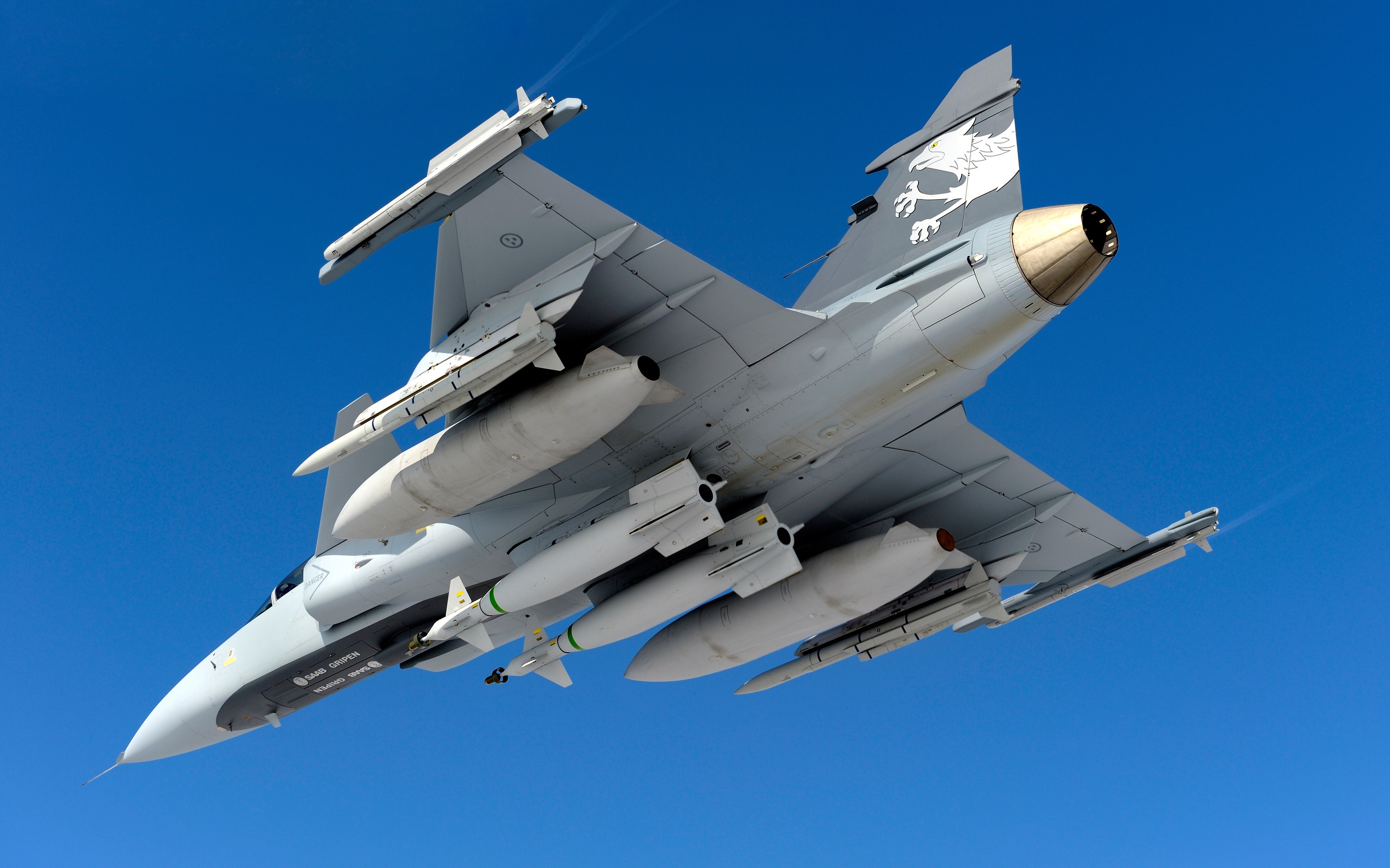 4K SAAB Swedish Gripen JAS 39 Fighter Airplane with Rockets HD Wallpaper
