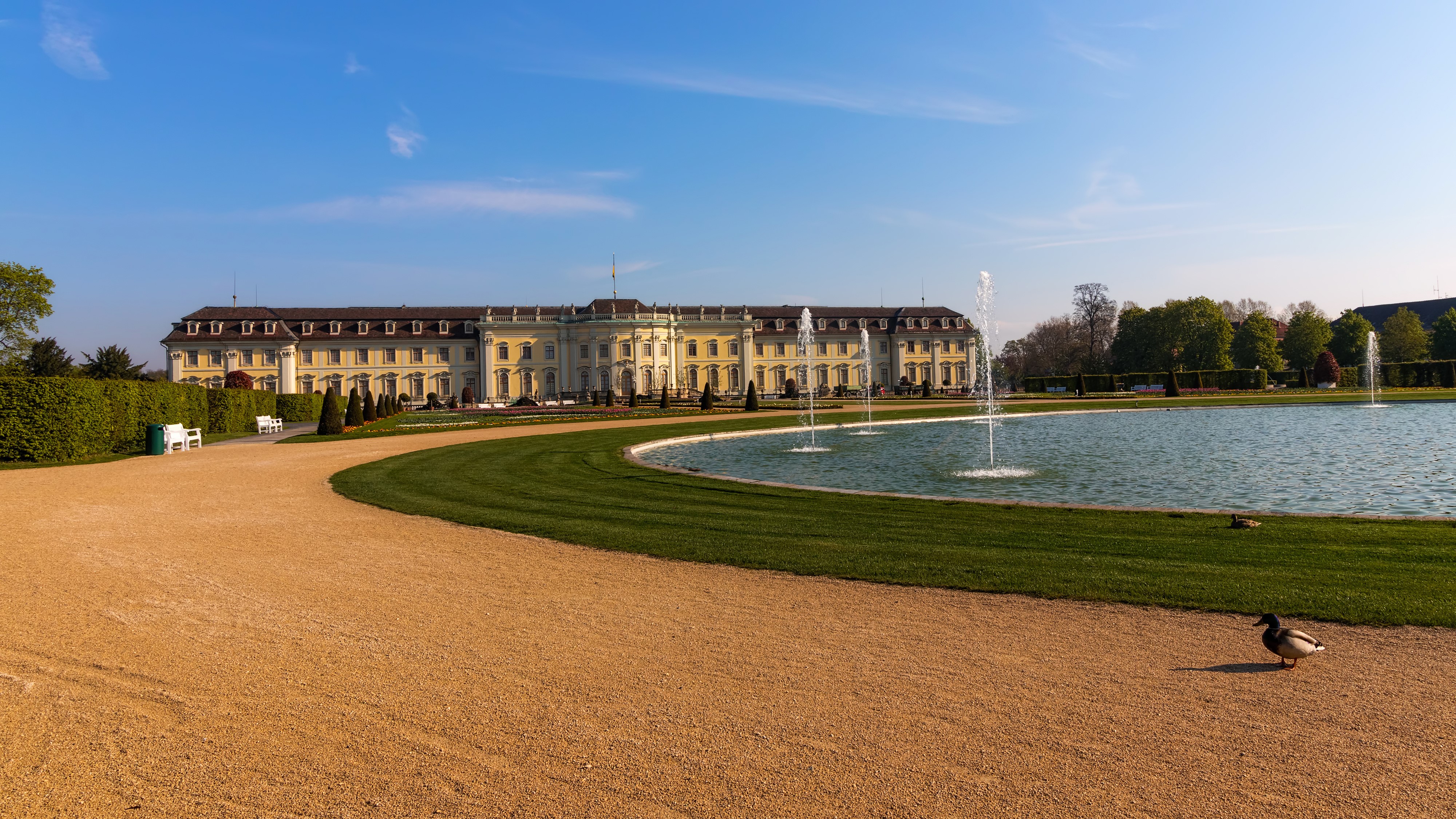 Ludwigsburg Palace with Pond and Fountains in Germany HD Wallpaper