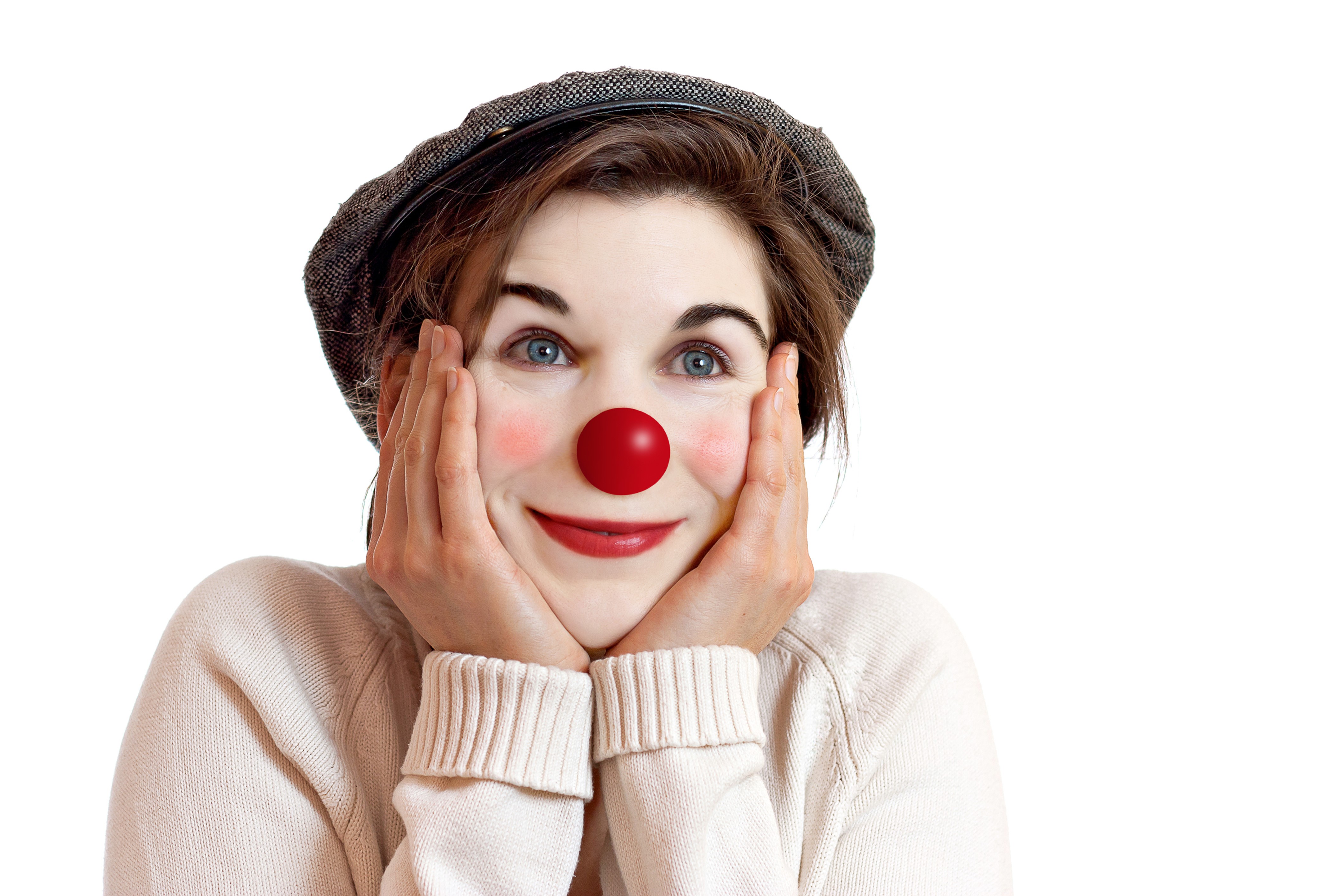 Woman with clown makeup and red nose HD Wallpaper