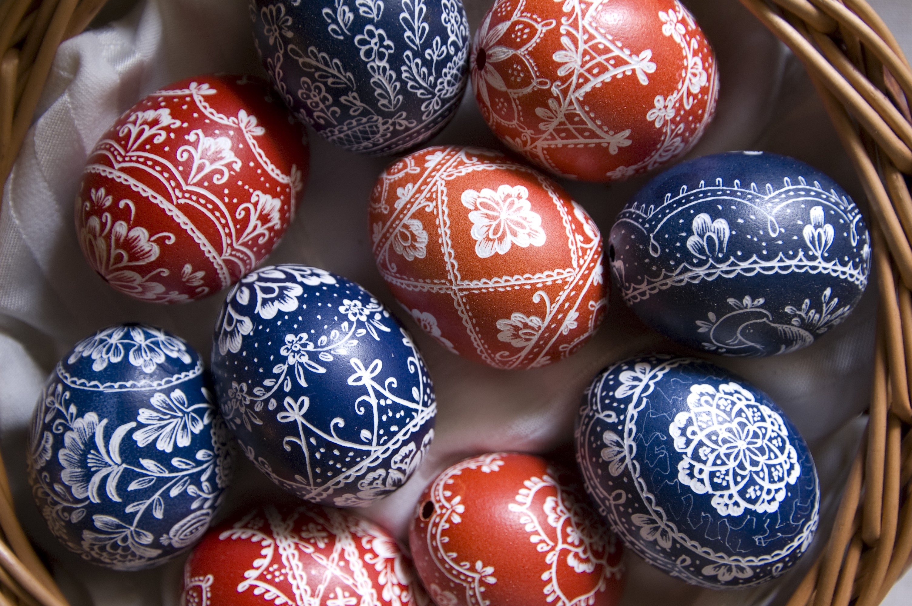 Decorated Easter Eggs in a Basket HD Wallpaper