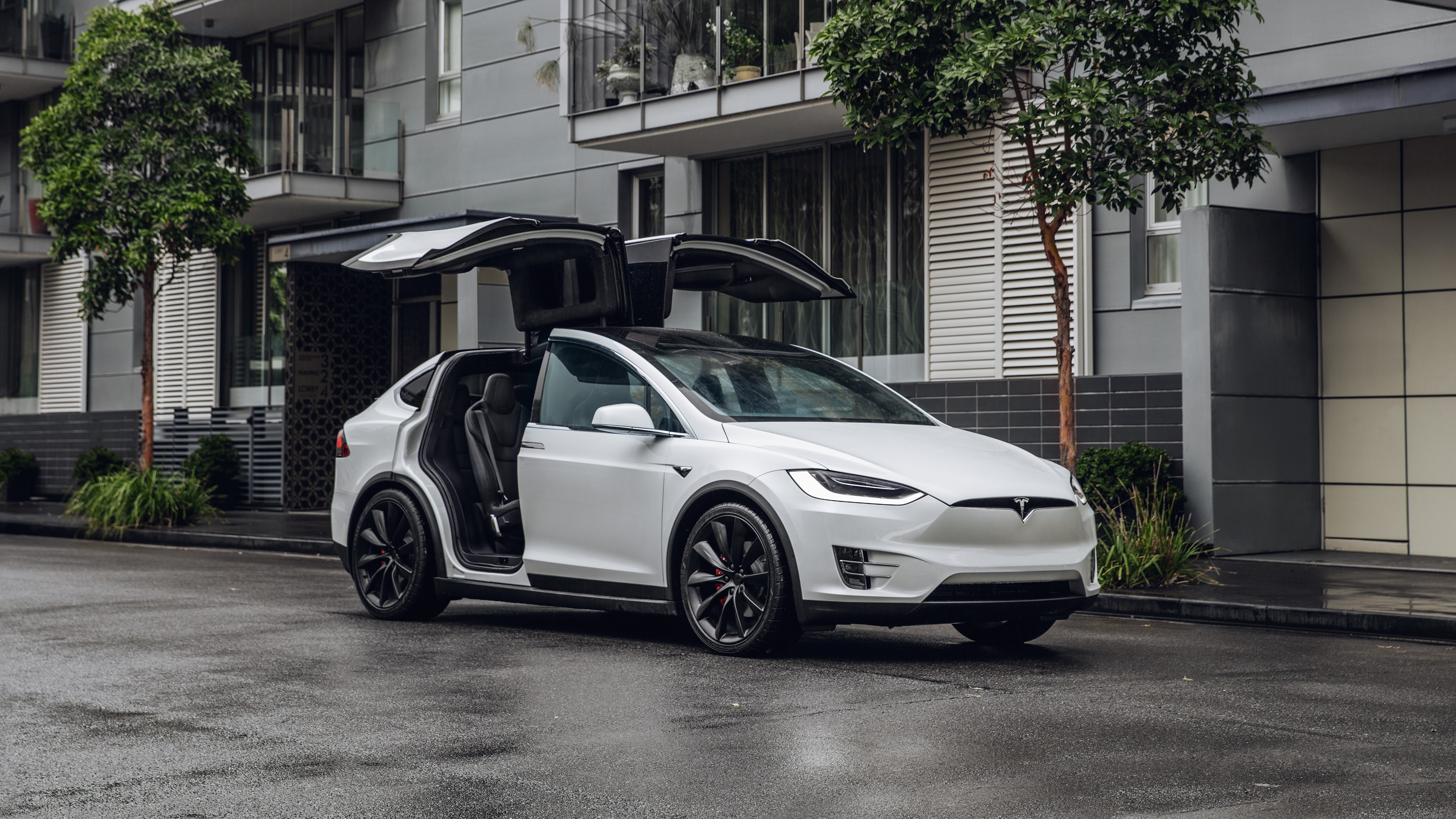 White Tesla Model X P100D with Falcon Wing Doors HD Wallpaper