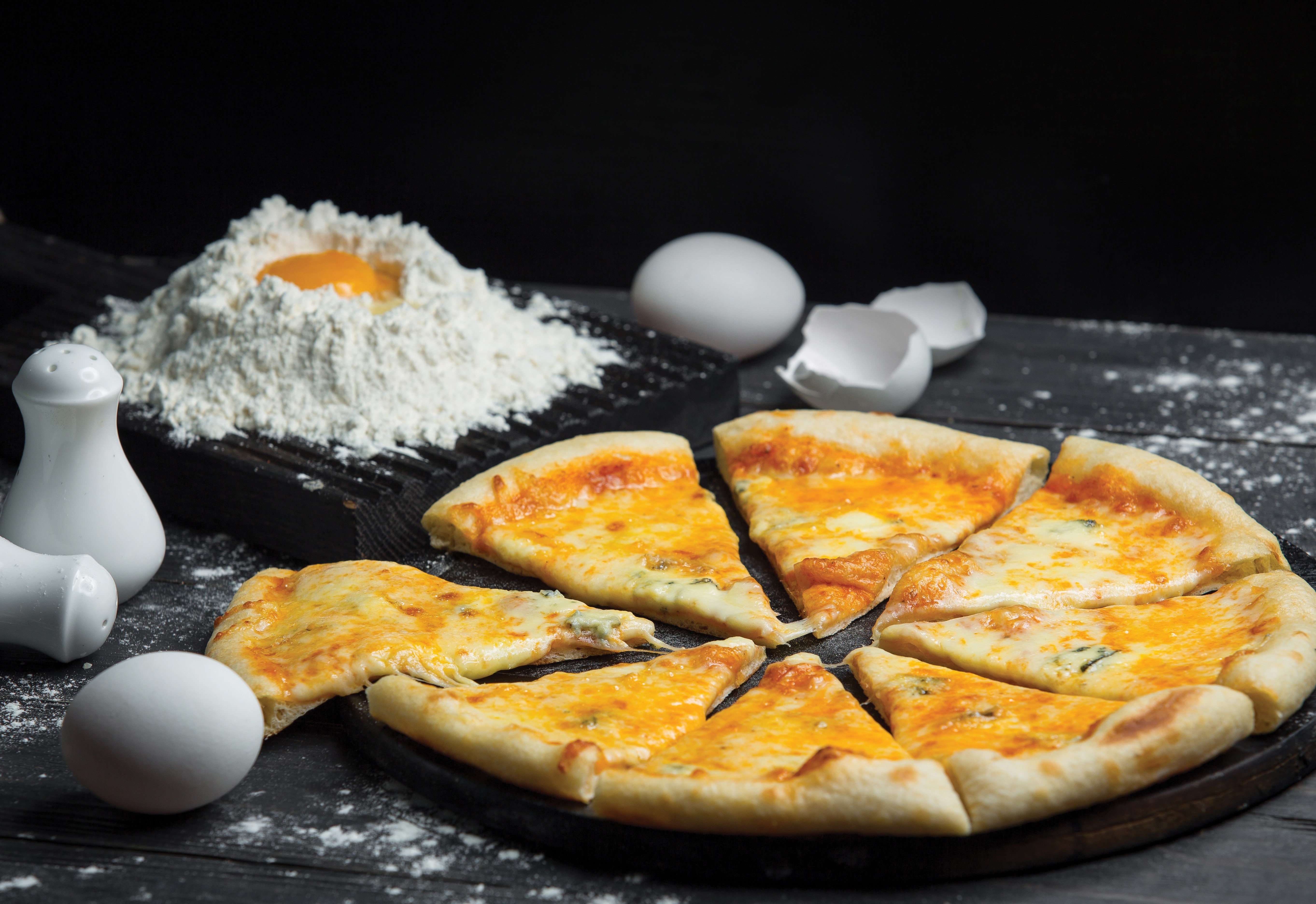 Pizza with Flour and Eggs HD Wallpaper