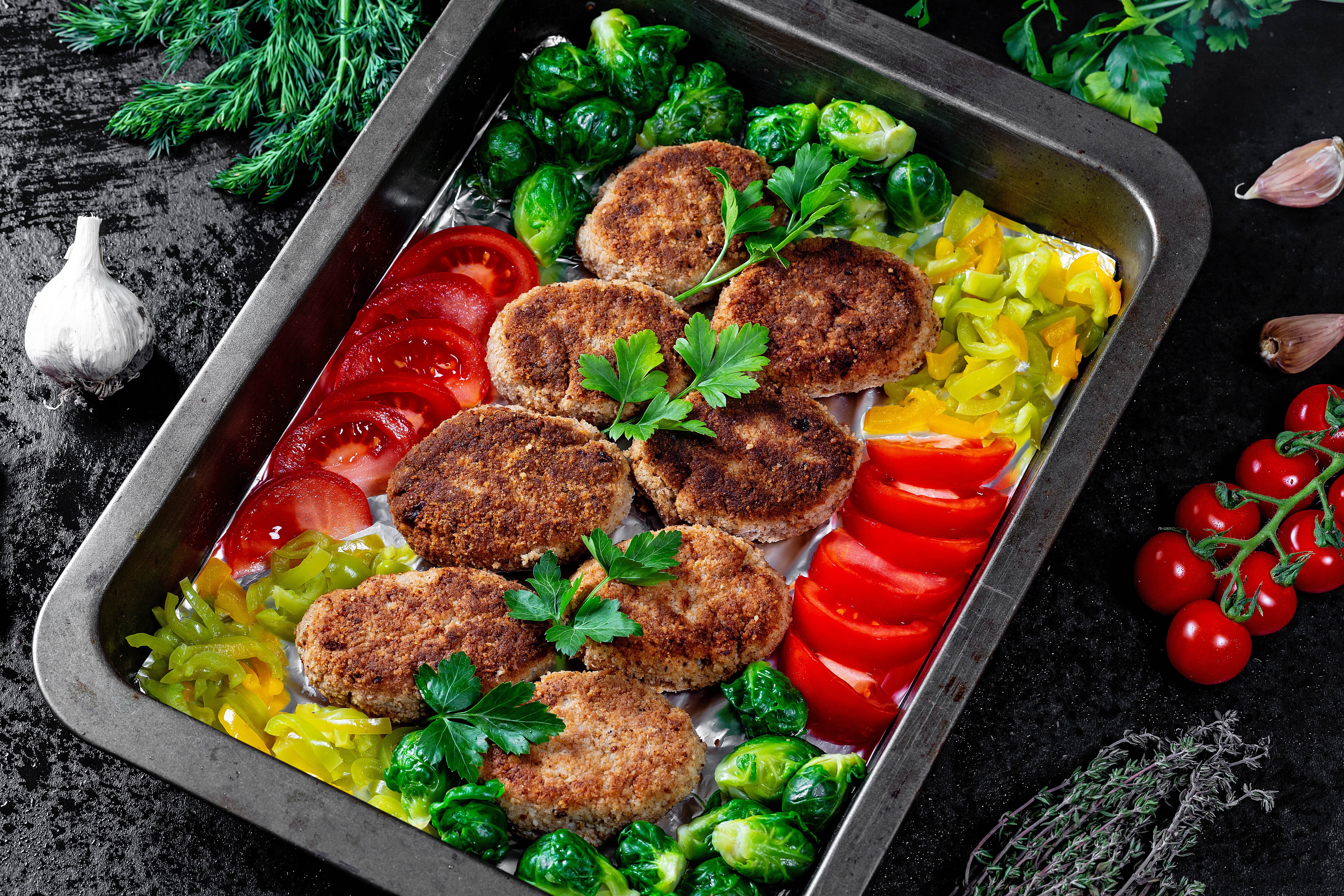 Frikadeller with vegetables and herbs HD Wallpaper