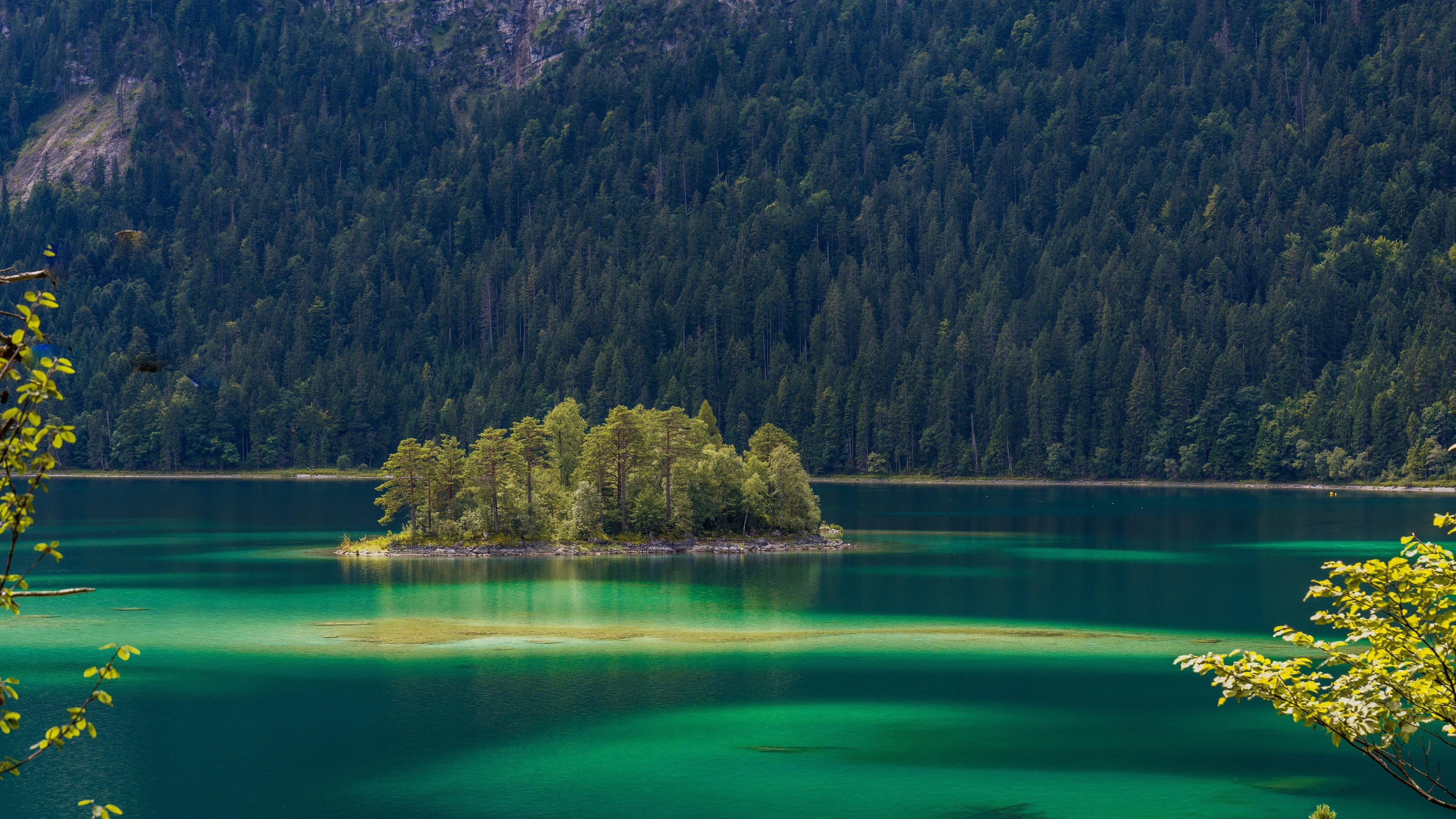 Eibsee Lake with Island and Forest in Bavaria, Germany HD Wallpaper