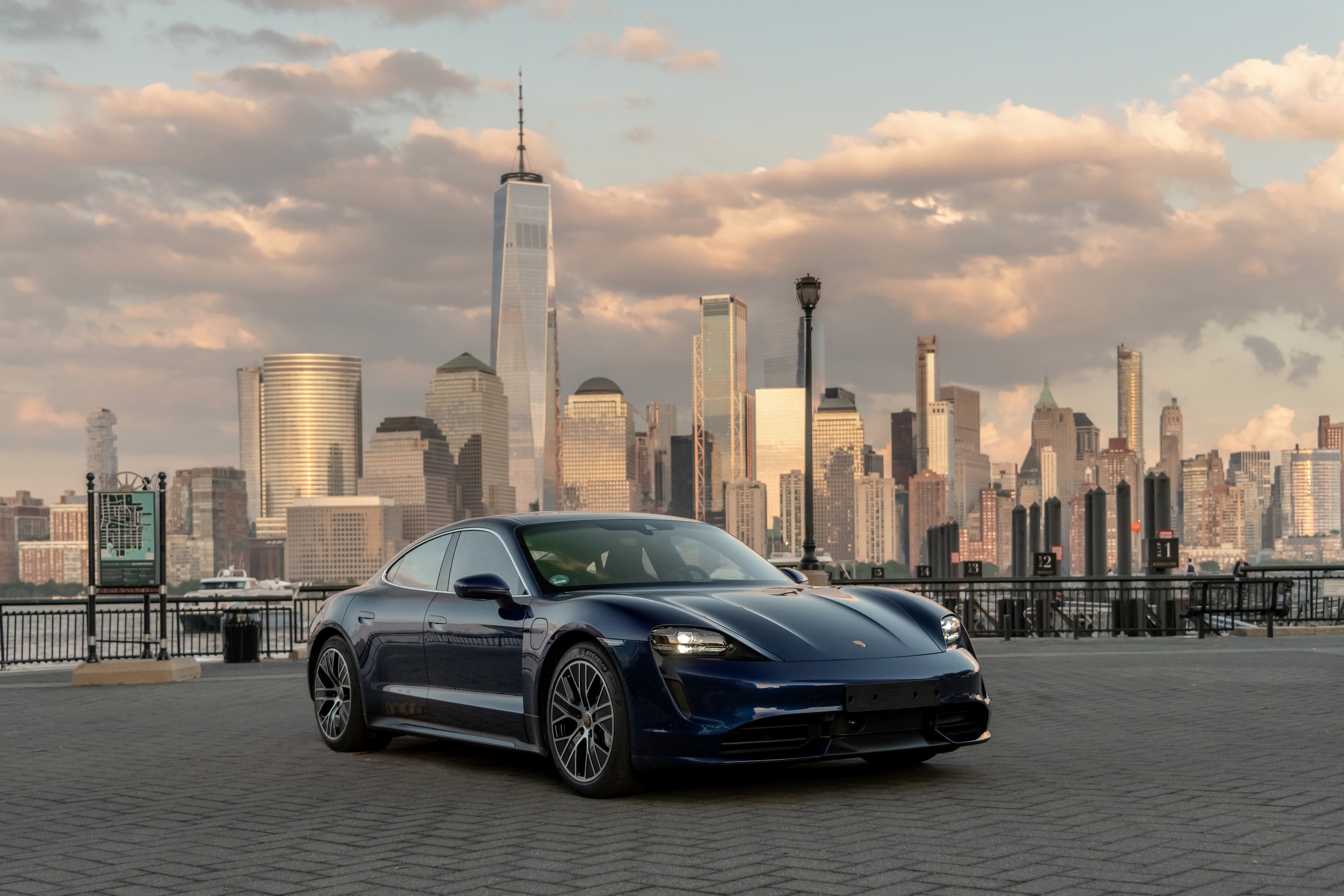 Blue 2020 Porsche Taycan in New York City HD Wallpaper