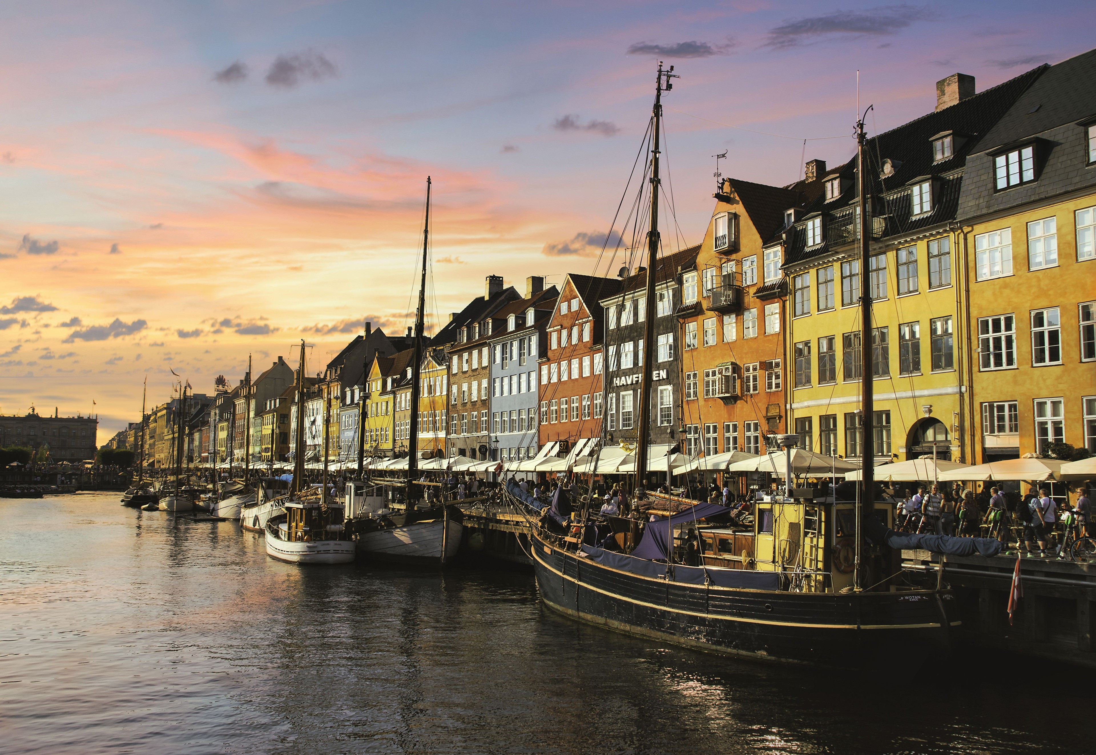 Nyhavn Canal in Copenhagen, Denmark at Dusk HD Wallpaper