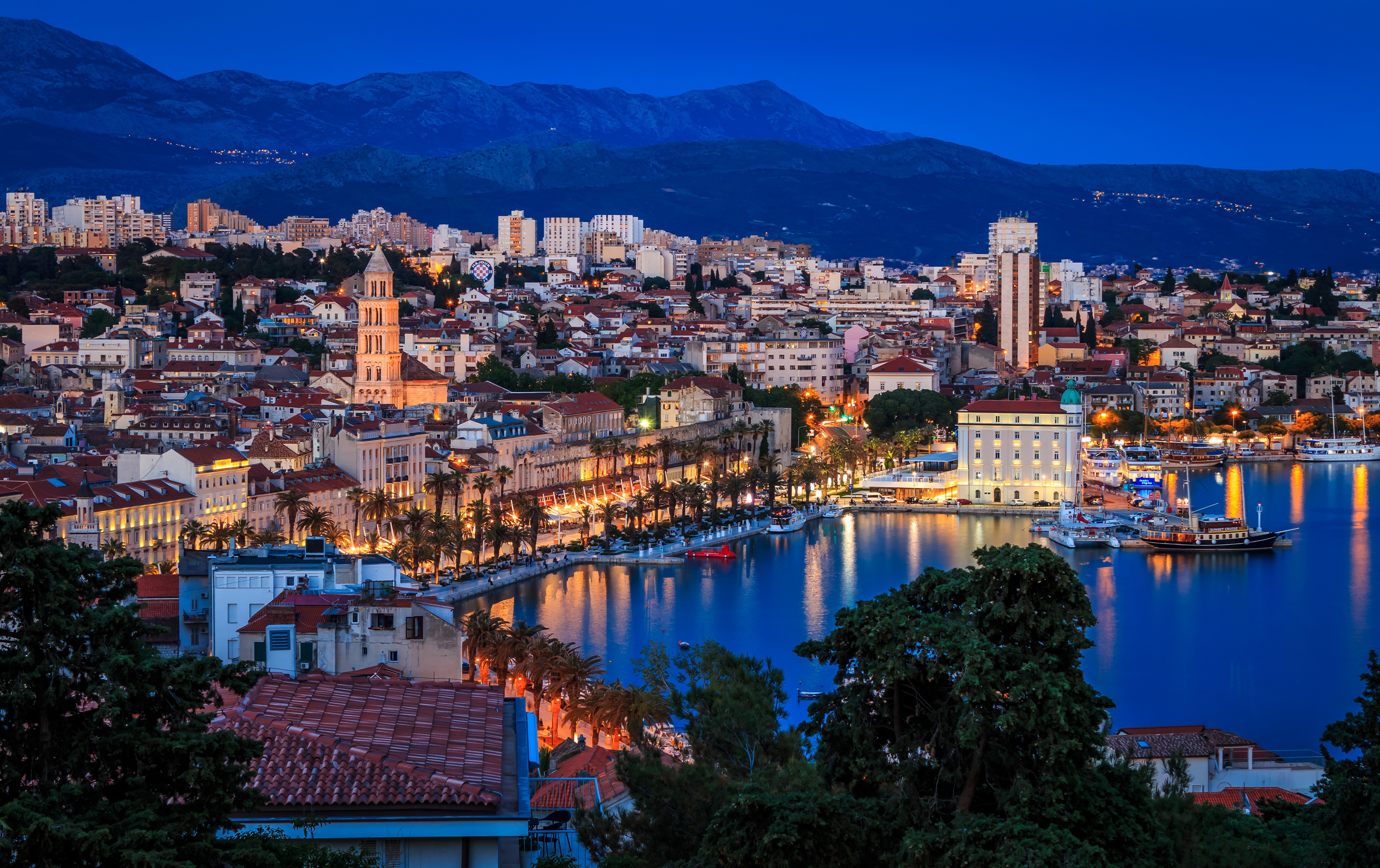 City of Split, Croatia at Dusk HD Wallpaper