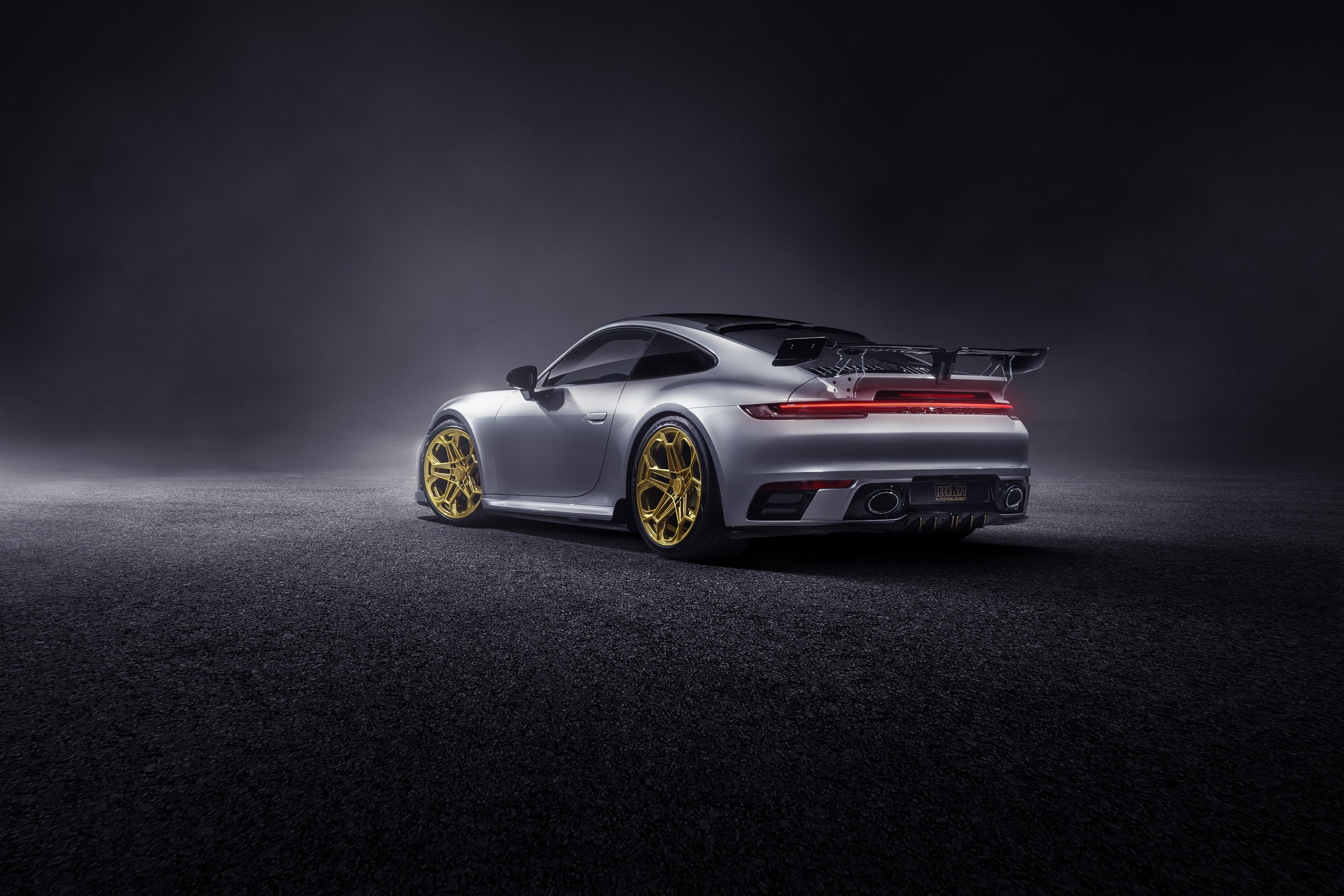 Silver Porsche 911 Carrera TechArt 992 with Gold Wheels HD Wallpaper