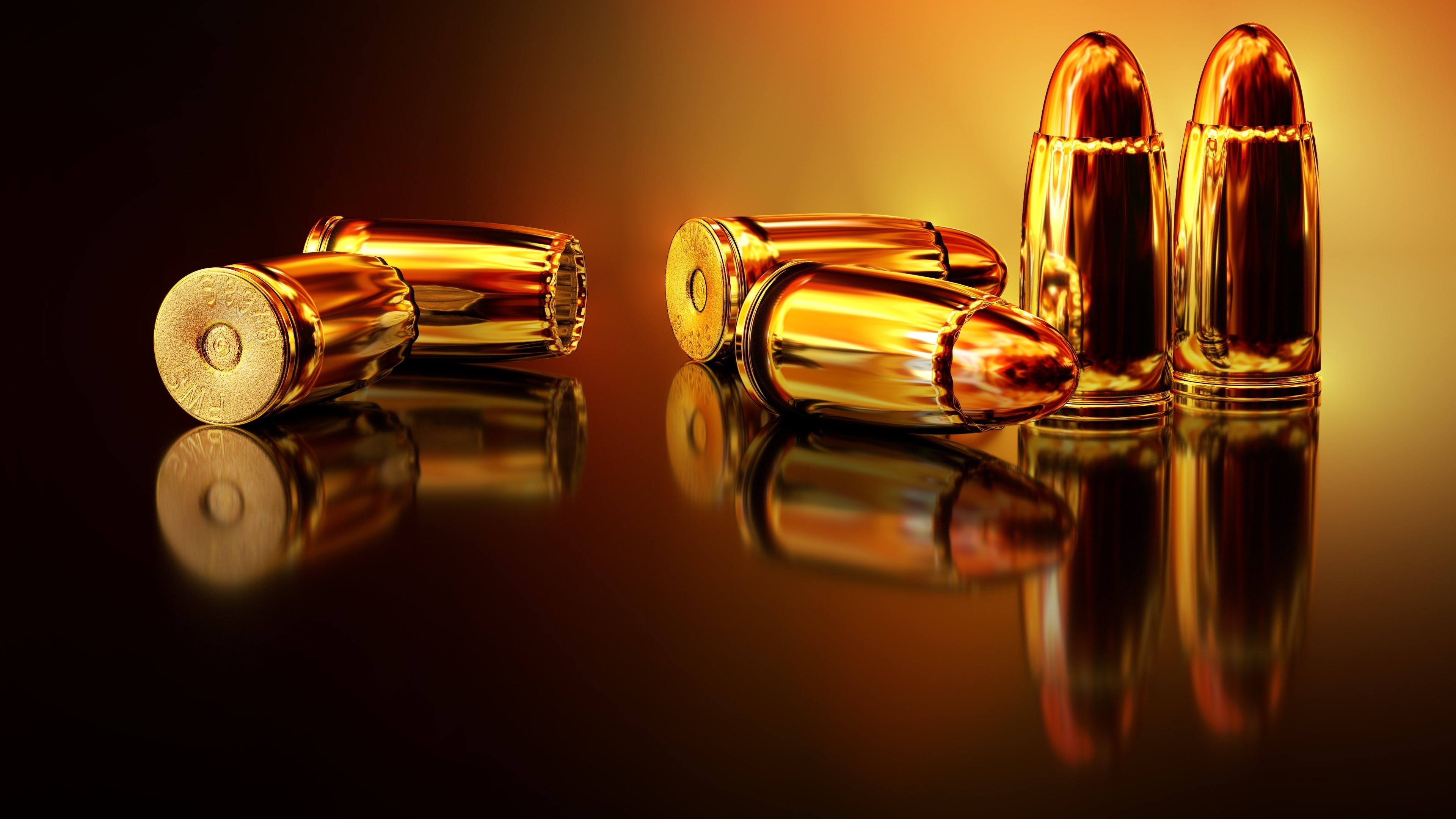 Golden Bullets with Reflections HD Wallpaper